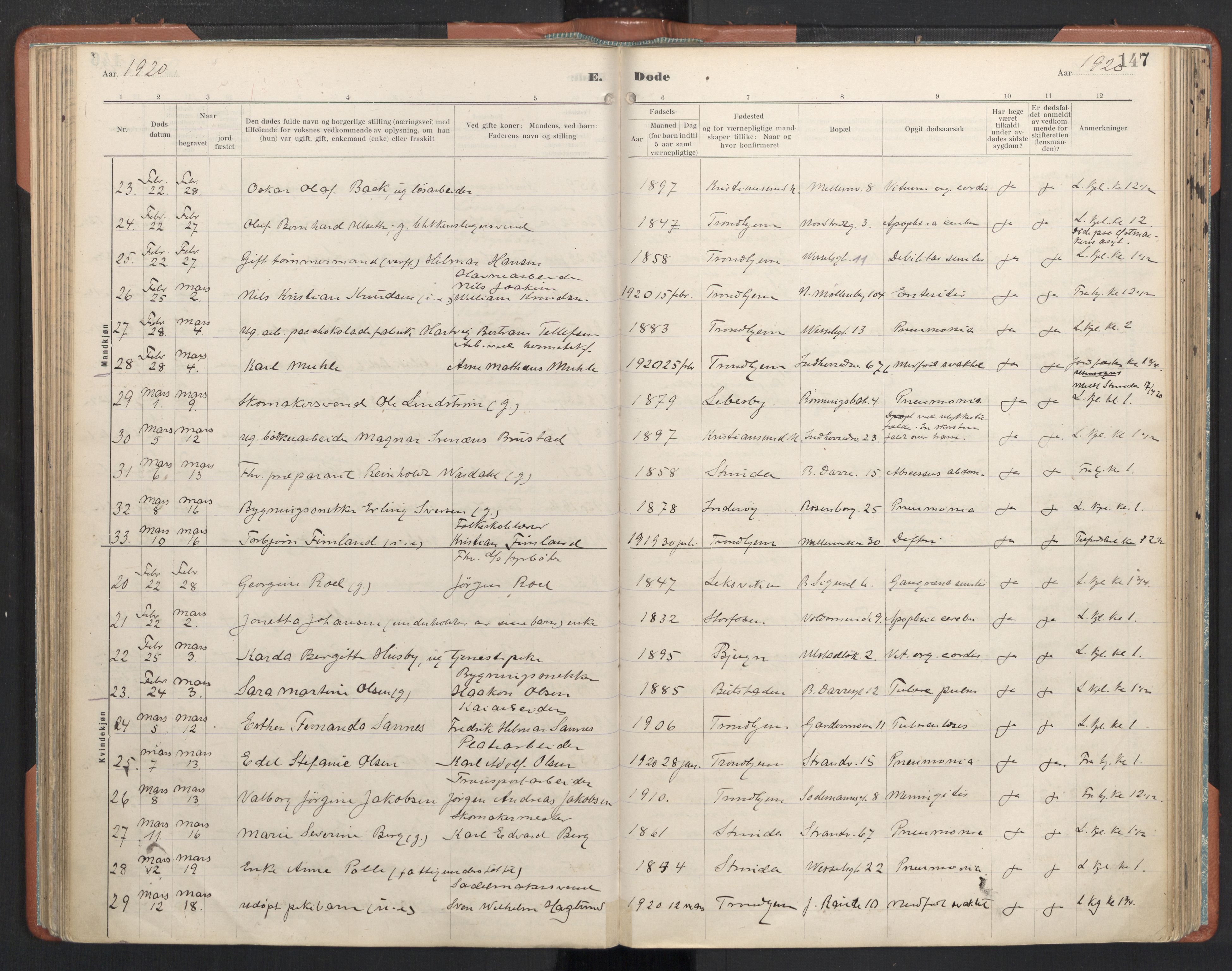 Ministerialprotokoller, klokkerbøker og fødselsregistre - Sør-Trøndelag, AV/SAT-A-1456/605/L0245: Ministerialbok nr. 605A07, 1916-1938, s. 147