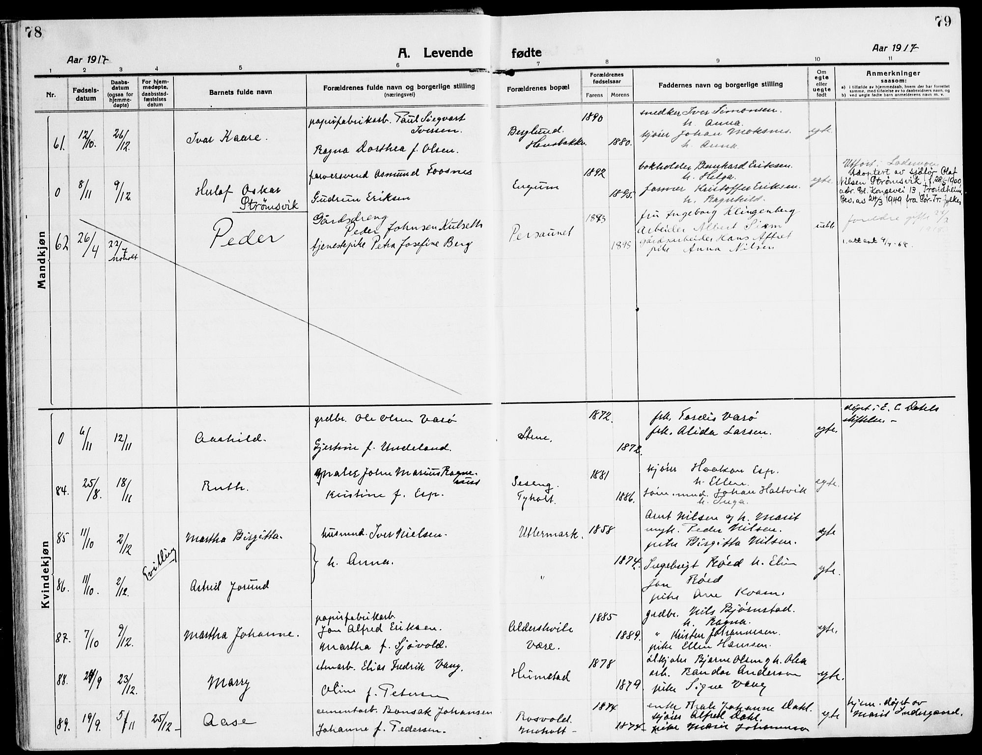 Ministerialprotokoller, klokkerbøker og fødselsregistre - Sør-Trøndelag, AV/SAT-A-1456/607/L0321: Ministerialbok nr. 607A05, 1916-1935, s. 78-79
