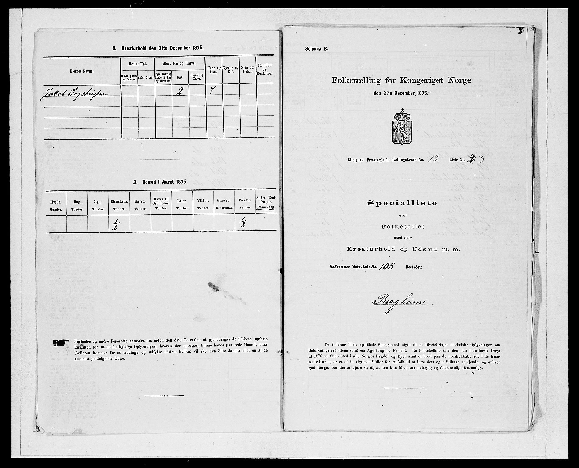 SAB, Folketelling 1875 for 1445P Gloppen prestegjeld, 1875, s. 1303