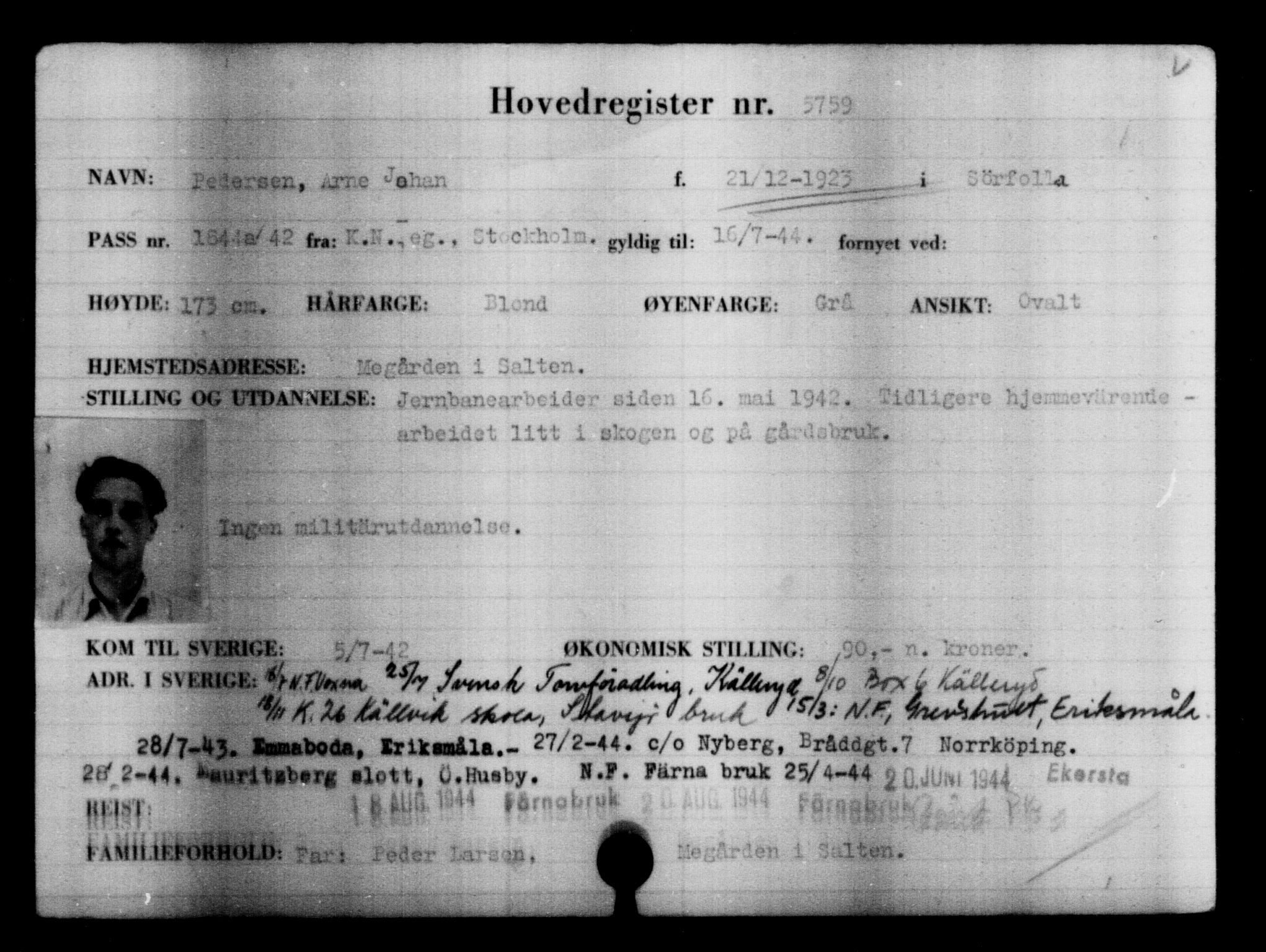 Utenriksstasjonene, Legasjonen i Stockholm, Flyktningkontoret, AV/RA-S-6753/V/Va/L0004: Kjesäterkartoteket, flyktning nr. 3496-6610, 1940-1945, s. 2622