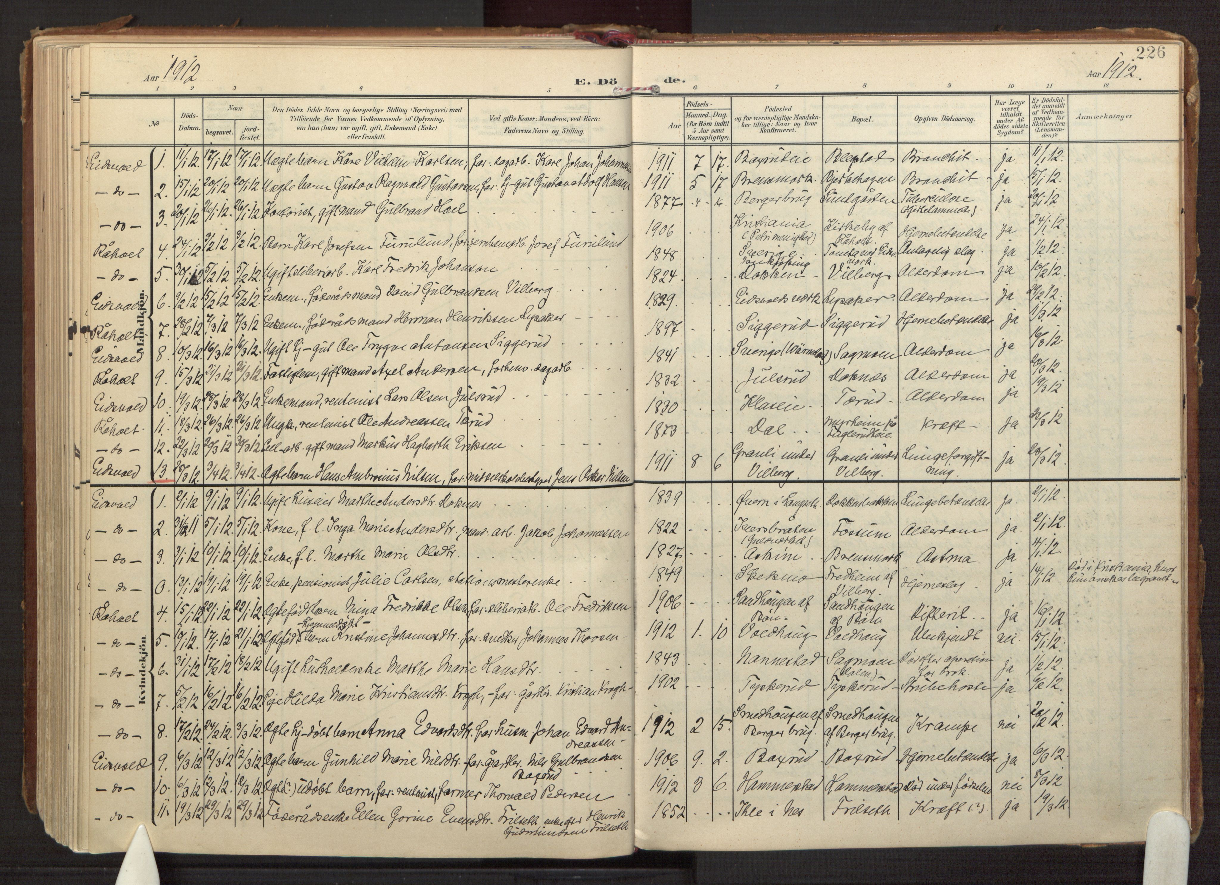 Eidsvoll prestekontor Kirkebøker, AV/SAO-A-10888/F/Fa/L0008: Ministerialbok nr. I 8, 1908-1920, s. 226