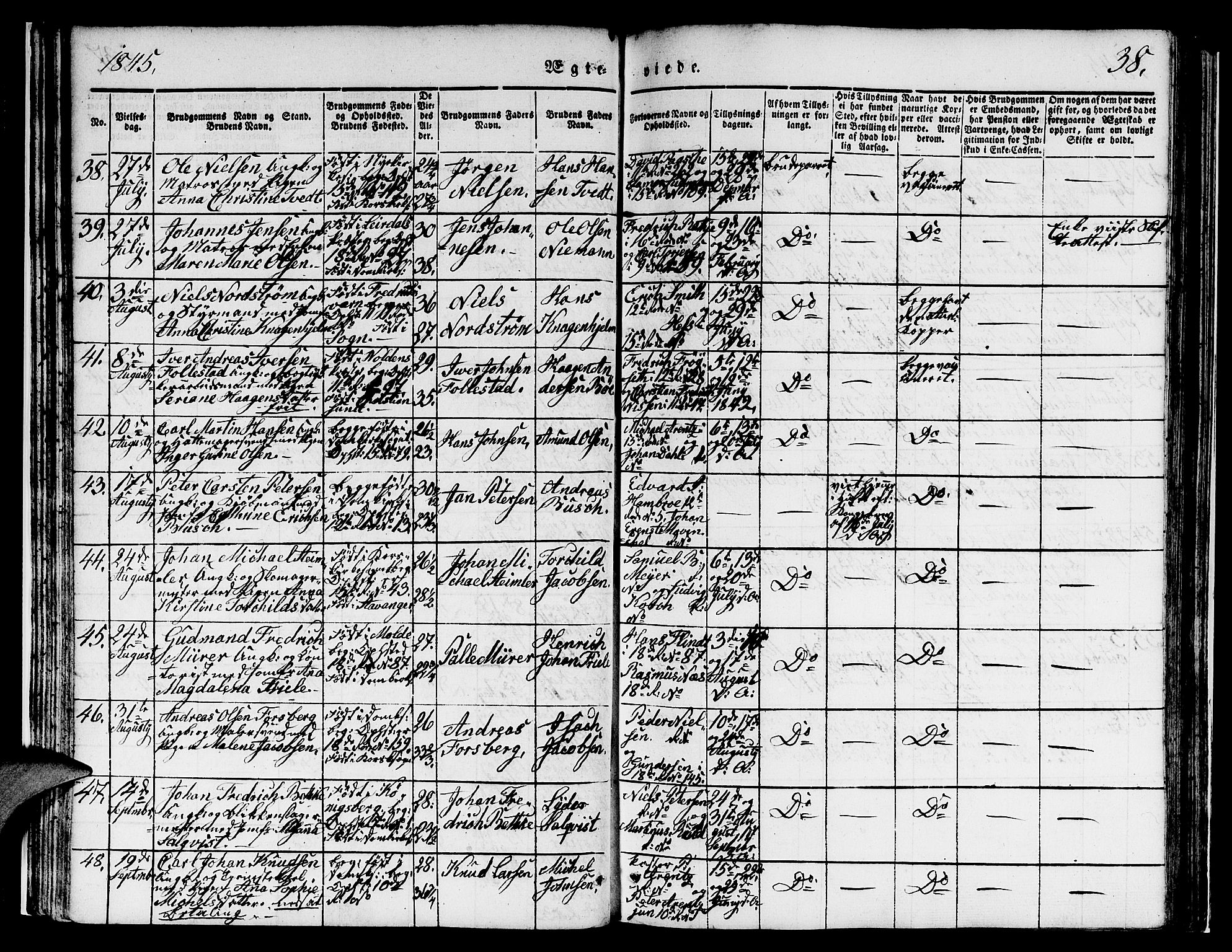 Domkirken sokneprestembete, AV/SAB-A-74801/H/Hab/L0029: Klokkerbok nr. D 1, 1839-1857, s. 38