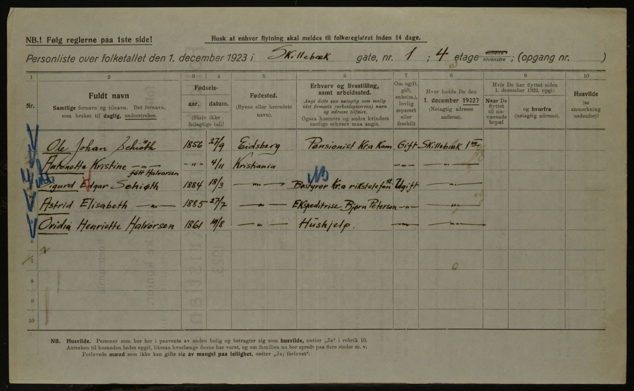 OBA, Kommunal folketelling 1.12.1923 for Kristiania, 1923, s. 105748