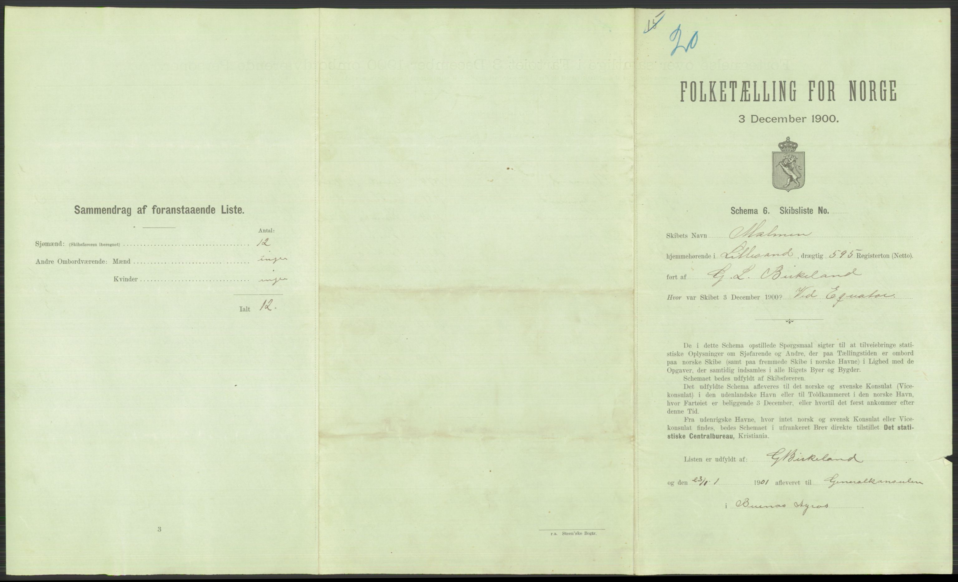 RA, Folketelling 1900 - skipslister med personlister for skip i norske havner, utenlandske havner og til havs, 1900, s. 6053