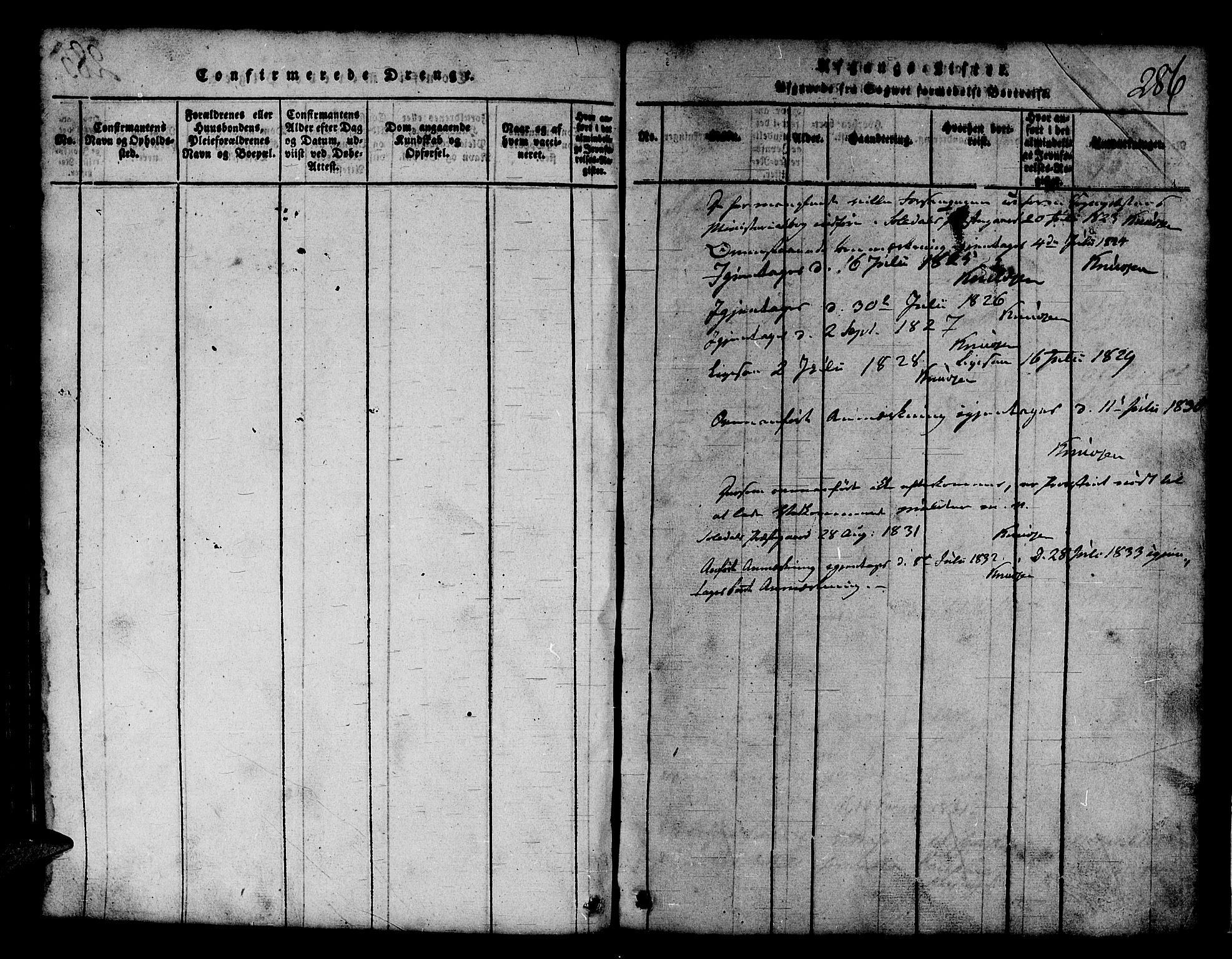 Røldal sokneprestembete, SAB/A-100247: Klokkerbok nr. A 1, 1817-1860, s. 286