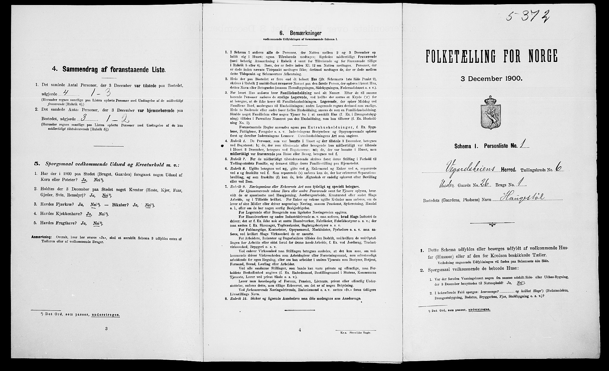 SAK, Folketelling 1900 for 0912 Vegårshei herred, 1900, s. 330