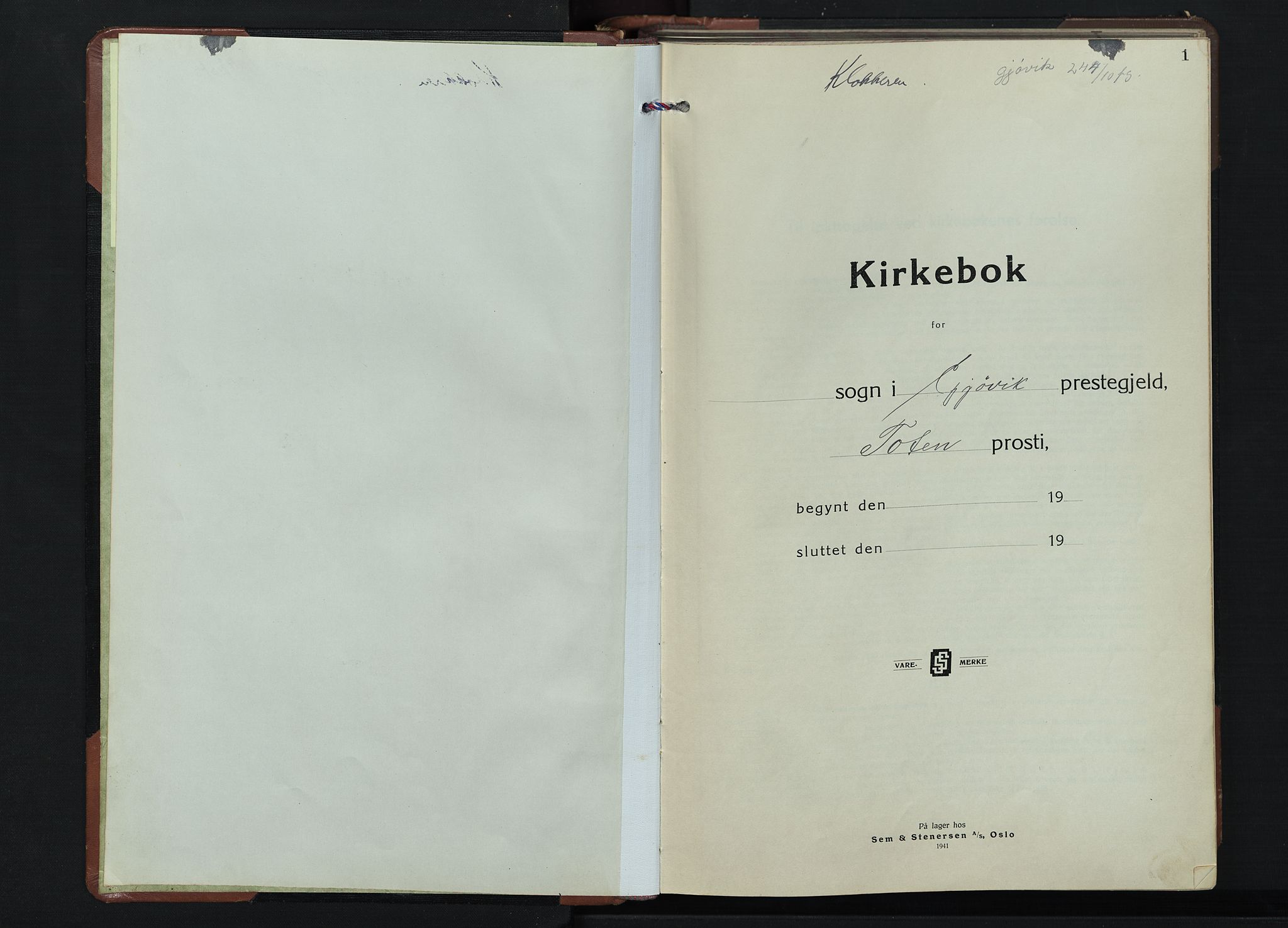 Gjøvik prestekontor, SAH/PREST-098/H/Ha/Hab/L0001: Klokkerbok nr. 1, 1941-1951, s. 1