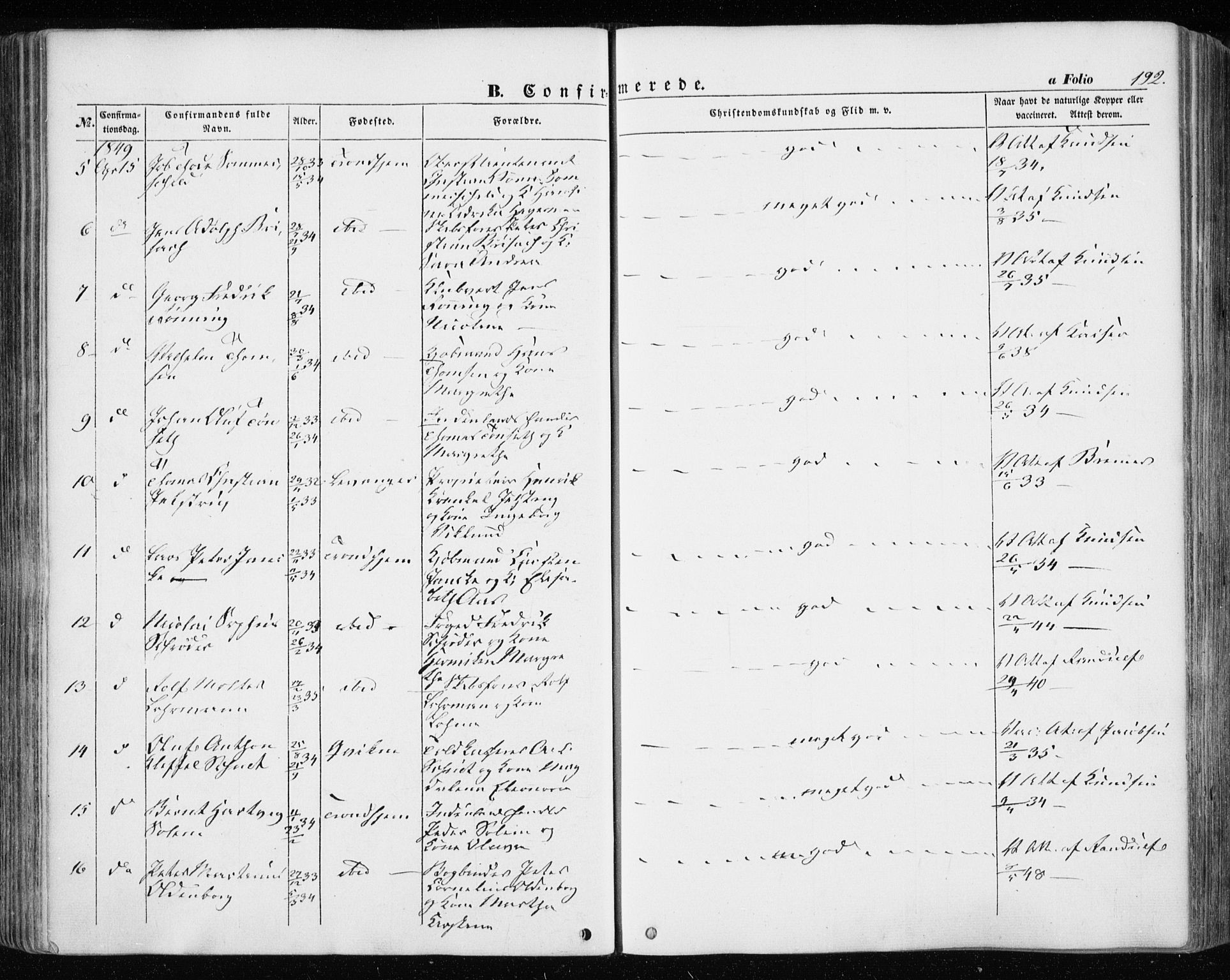 Ministerialprotokoller, klokkerbøker og fødselsregistre - Sør-Trøndelag, SAT/A-1456/601/L0051: Ministerialbok nr. 601A19, 1848-1857, s. 192