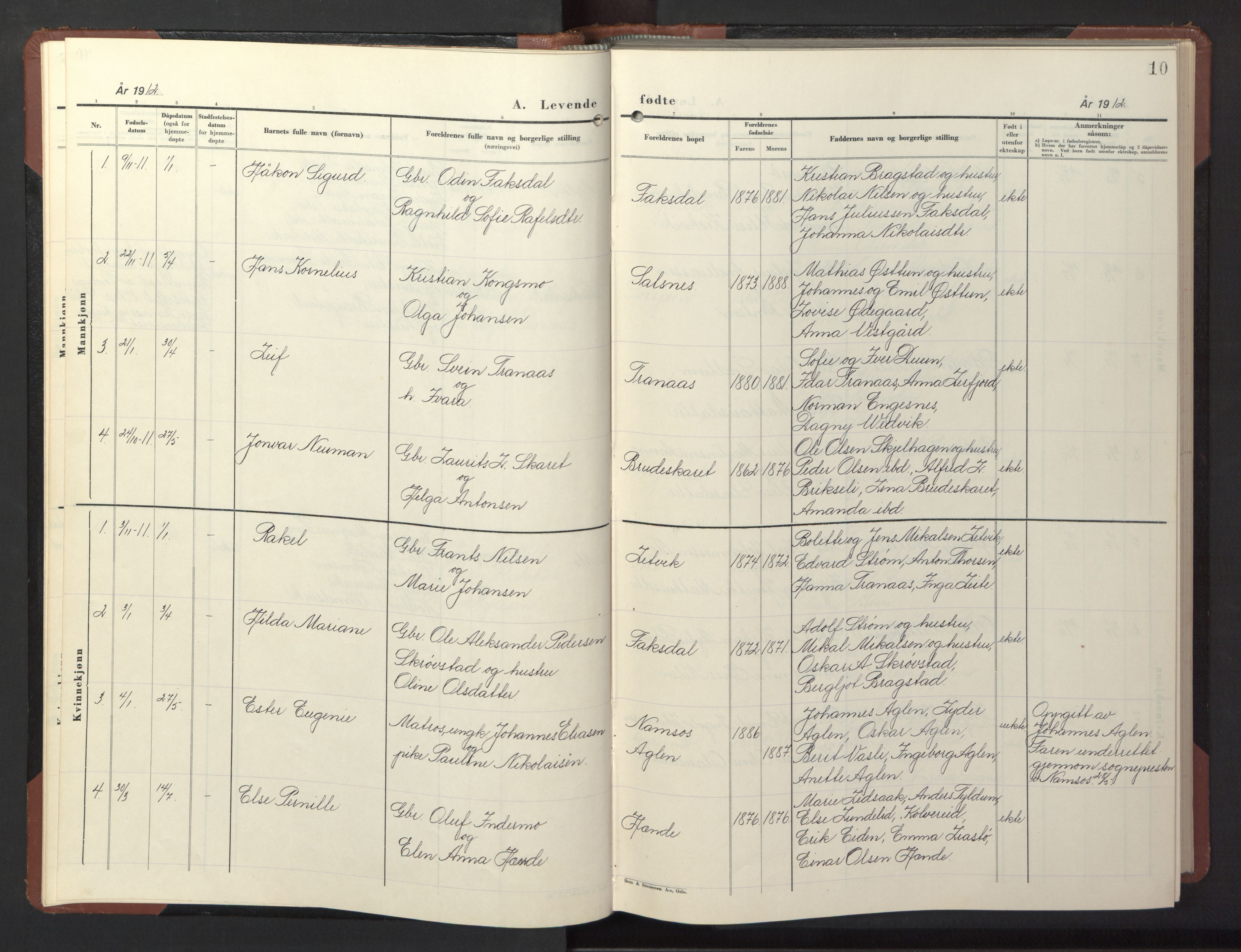 Ministerialprotokoller, klokkerbøker og fødselsregistre - Nord-Trøndelag, AV/SAT-A-1458/773/L0625: Klokkerbok nr. 773C01, 1910-1952, s. 10