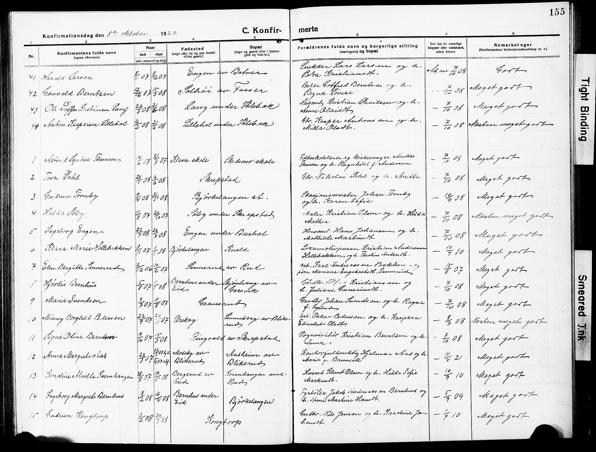 Høland prestekontor Kirkebøker, AV/SAO-A-10346a/G/Ga/L0008: Klokkerbok nr. I 8, 1915-1929, s. 155