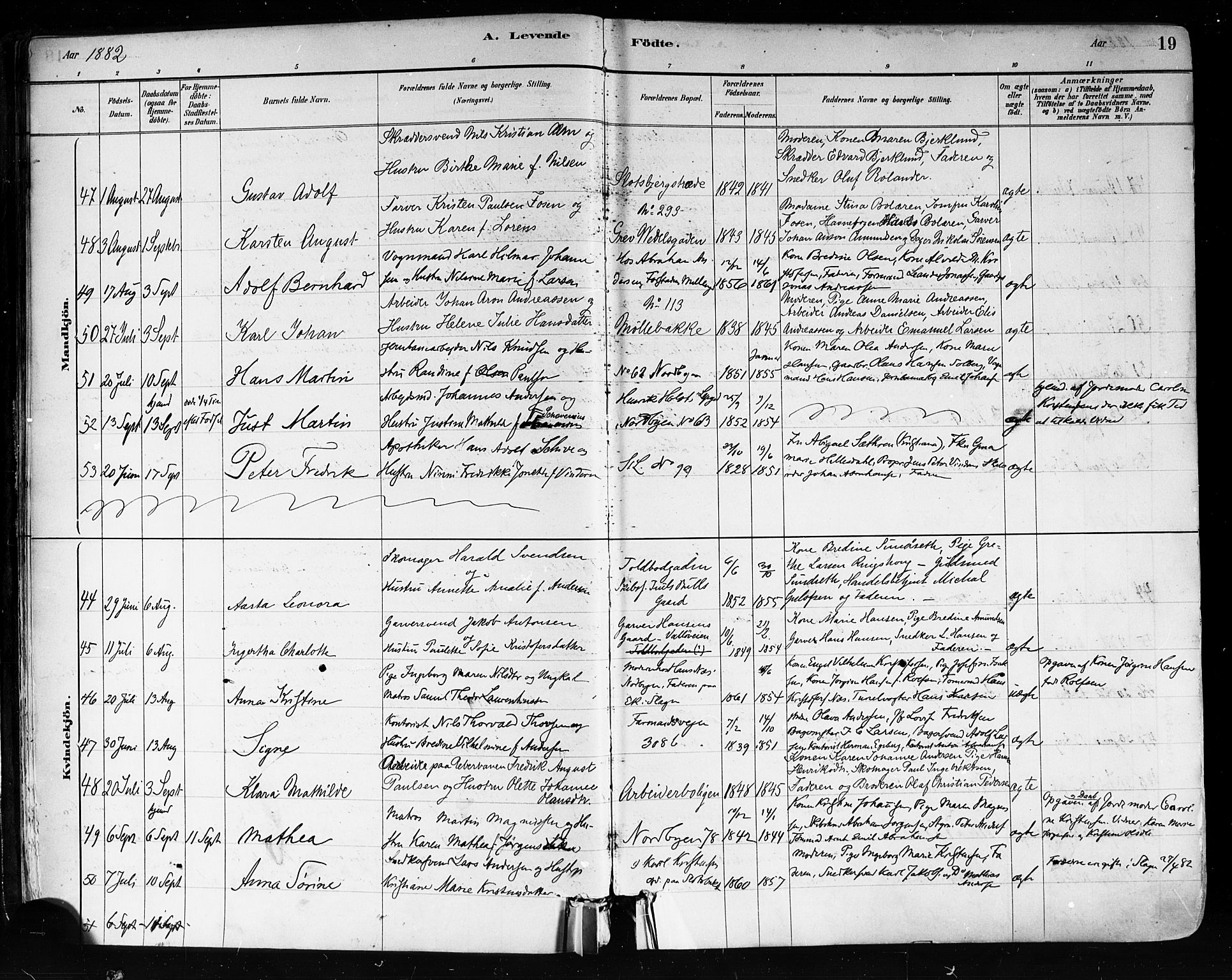Tønsberg kirkebøker, AV/SAKO-A-330/F/Fa/L0011: Ministerialbok nr. I 11, 1881-1890, s. 19