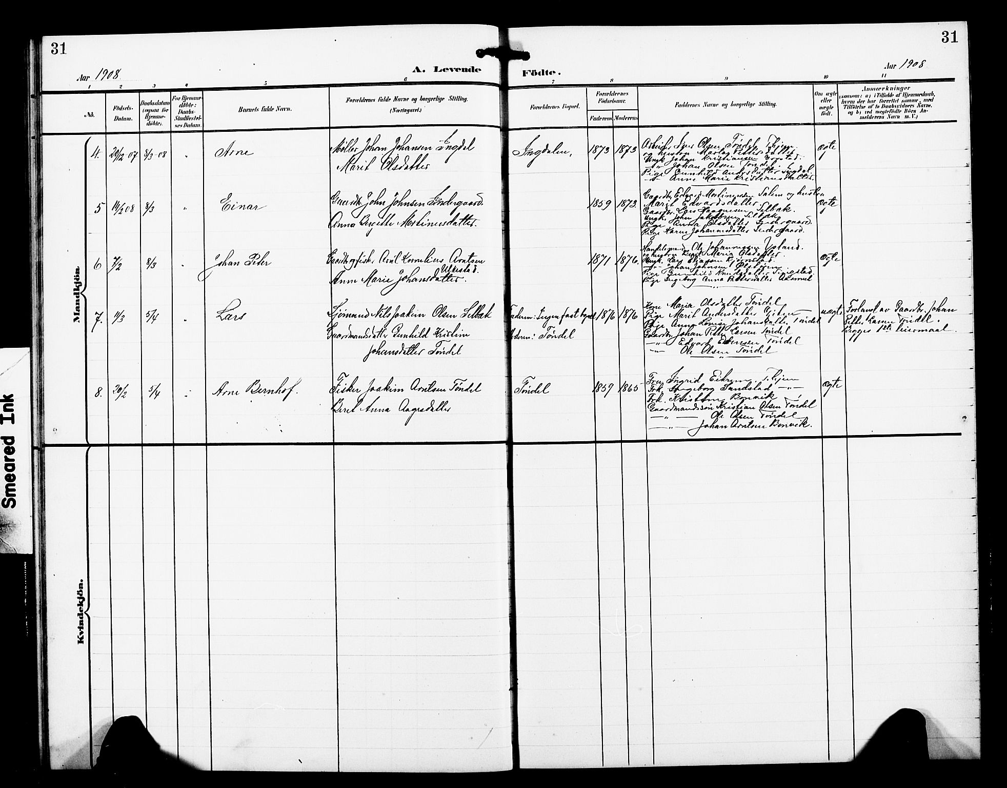 Ministerialprotokoller, klokkerbøker og fødselsregistre - Sør-Trøndelag, AV/SAT-A-1456/663/L0763: Klokkerbok nr. 663C03, 1899-1908, s. 31