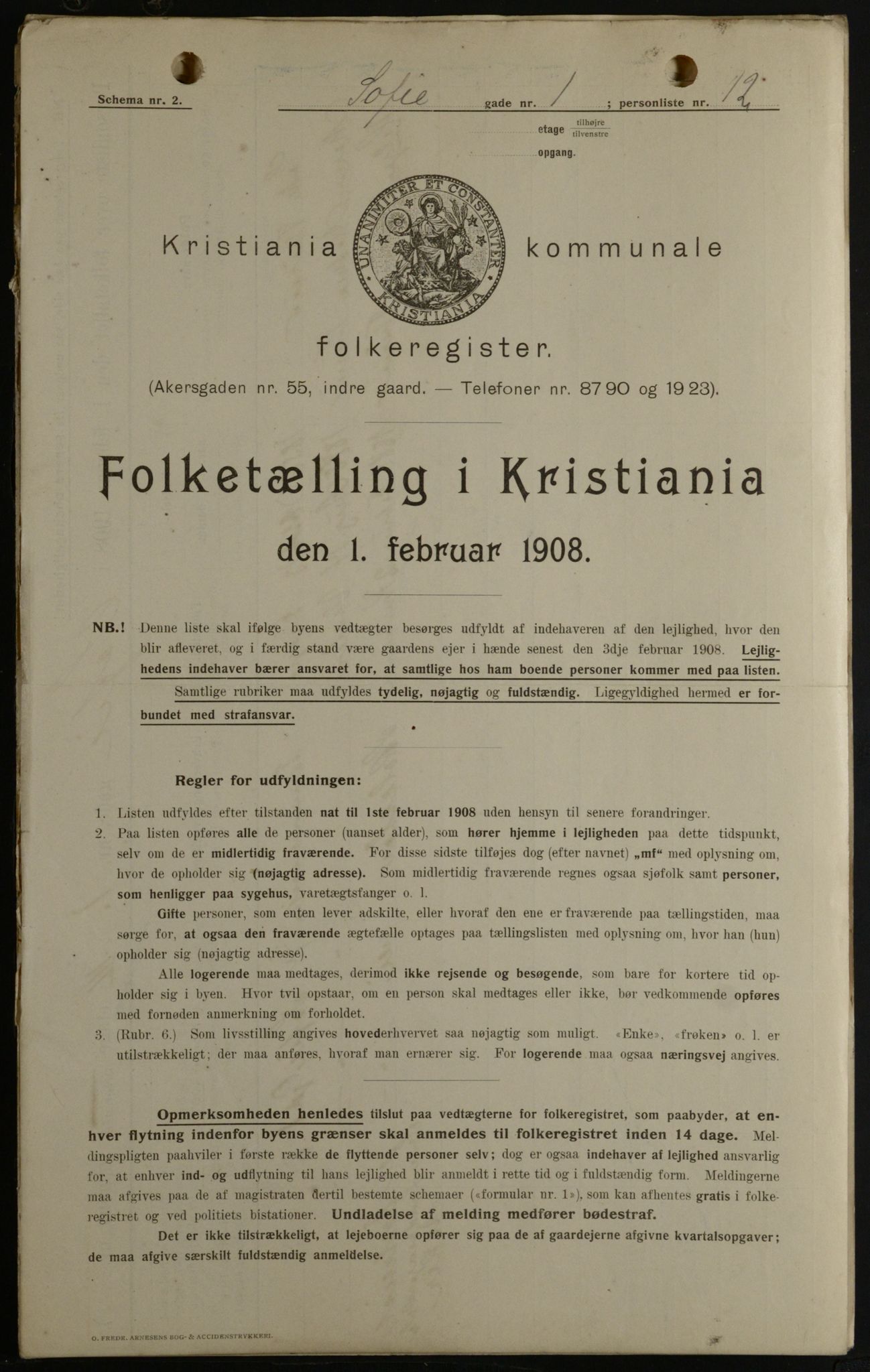 OBA, Kommunal folketelling 1.2.1908 for Kristiania kjøpstad, 1908, s. 88800