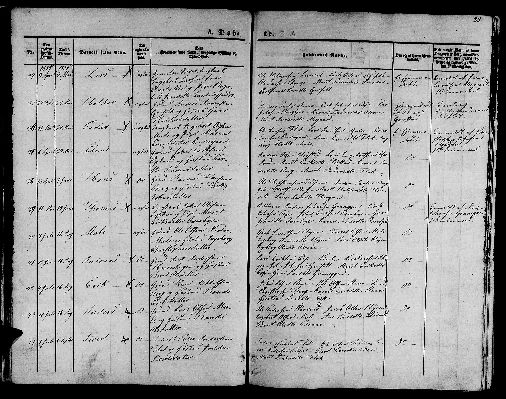 Ministerialprotokoller, klokkerbøker og fødselsregistre - Sør-Trøndelag, SAT/A-1456/612/L0374: Ministerialbok nr. 612A07 /1, 1829-1845, s. 28
