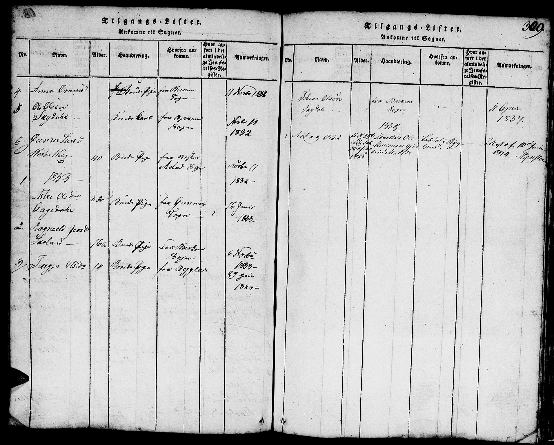 Hægebostad sokneprestkontor, AV/SAK-1111-0024/F/Fb/Fbb/L0001: Klokkerbok nr. B 1, 1816-1850, s. 309