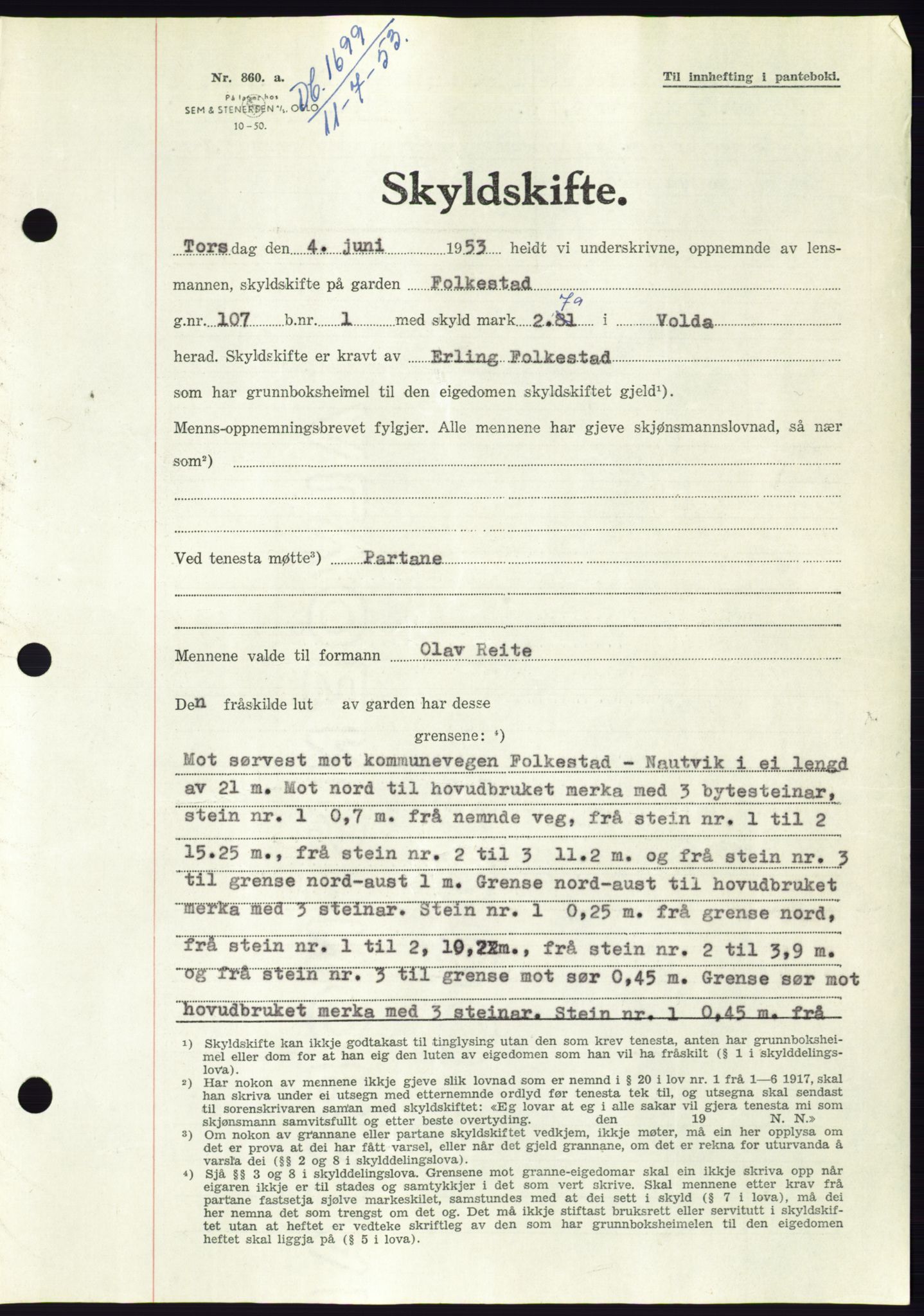 Søre Sunnmøre sorenskriveri, AV/SAT-A-4122/1/2/2C/L0095: Pantebok nr. 21A, 1953-1953, Dagboknr: 1699/1953