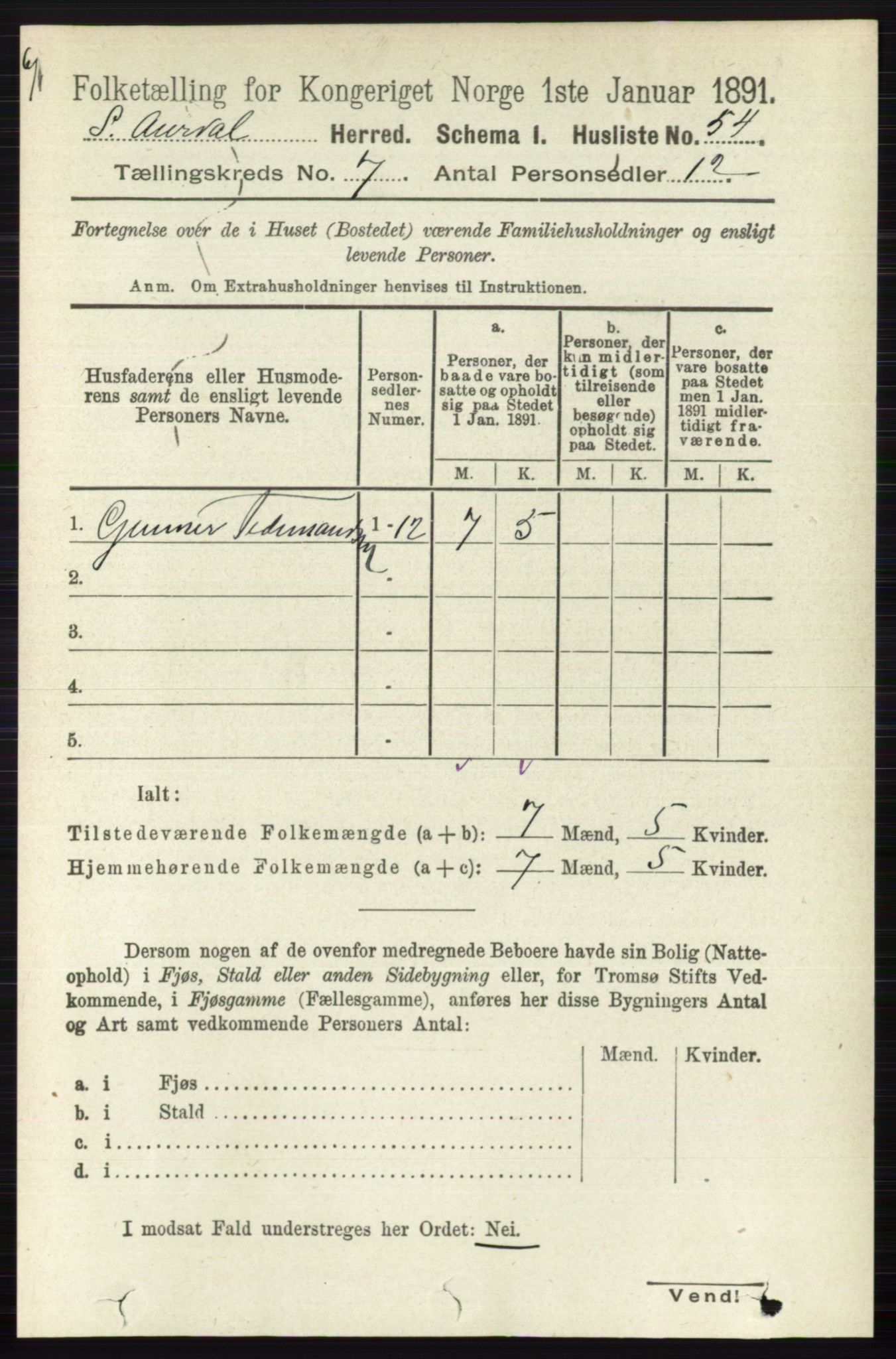 RA, Folketelling 1891 for 0540 Sør-Aurdal herred, 1891, s. 4391