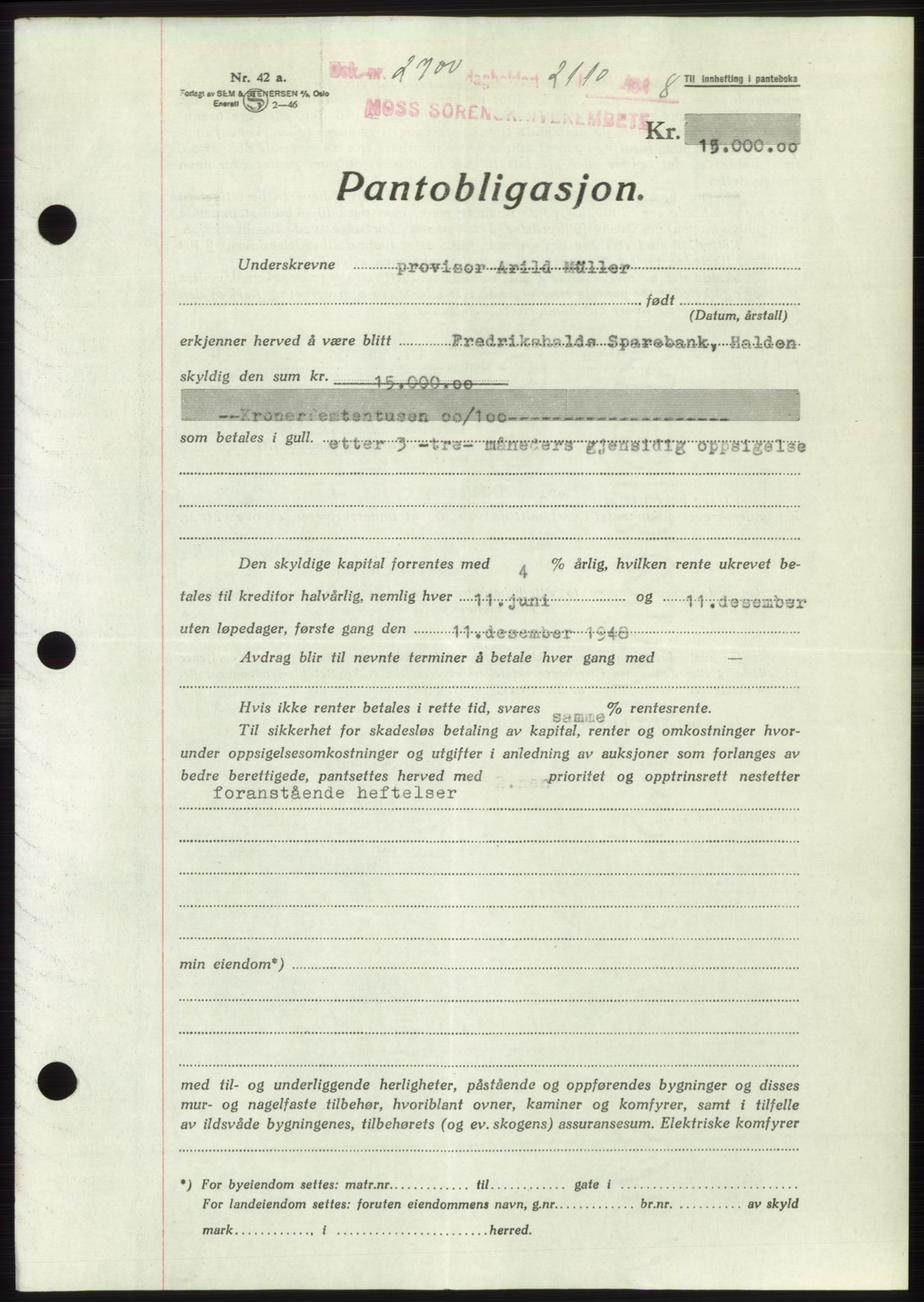 Moss sorenskriveri, AV/SAO-A-10168: Pantebok nr. B20, 1948-1948, Dagboknr: 2700/1948