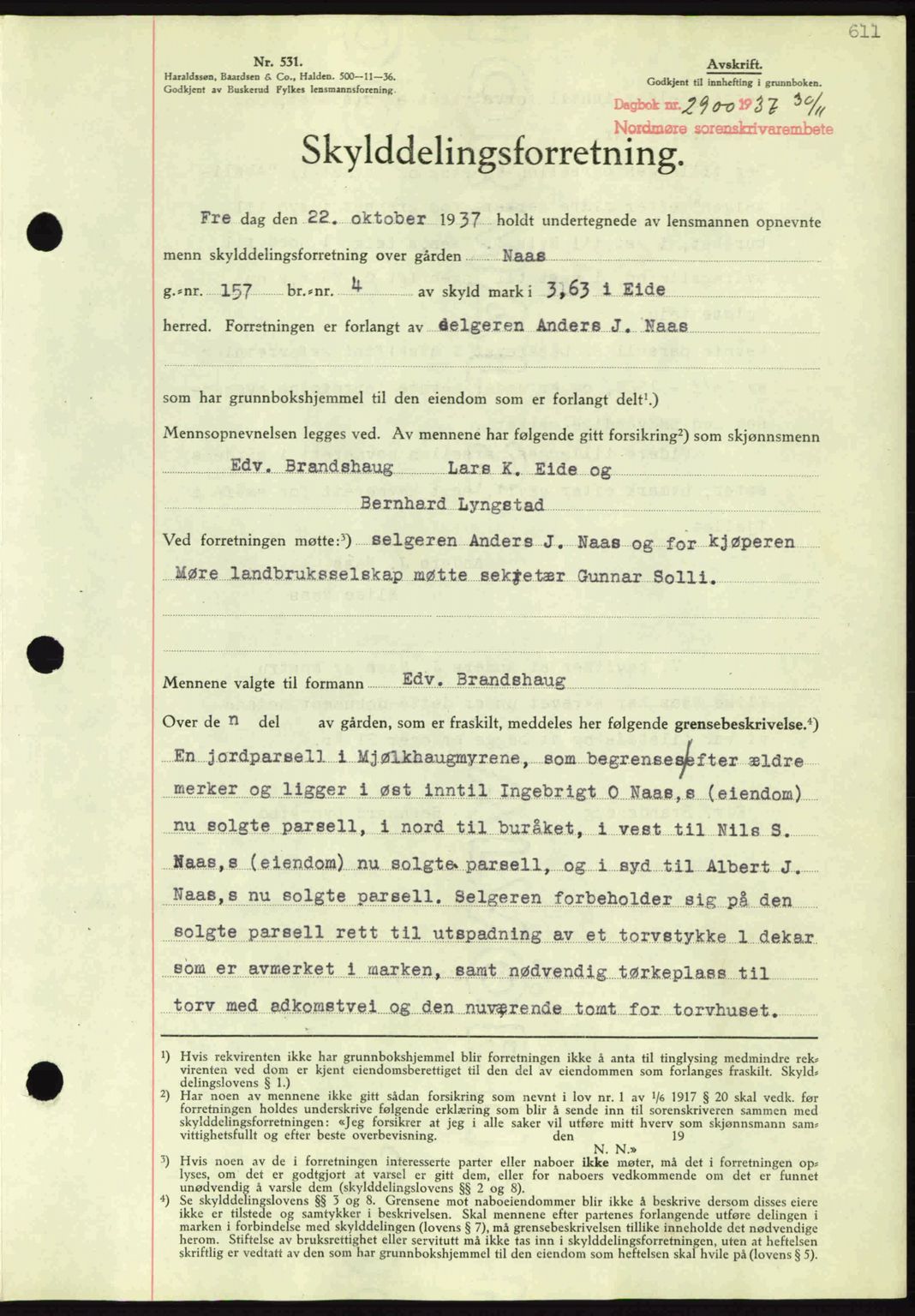 Nordmøre sorenskriveri, SAT/A-4132/1/2/2Ca: Pantebok nr. A82, 1937-1938, Dagboknr: 2900/1937