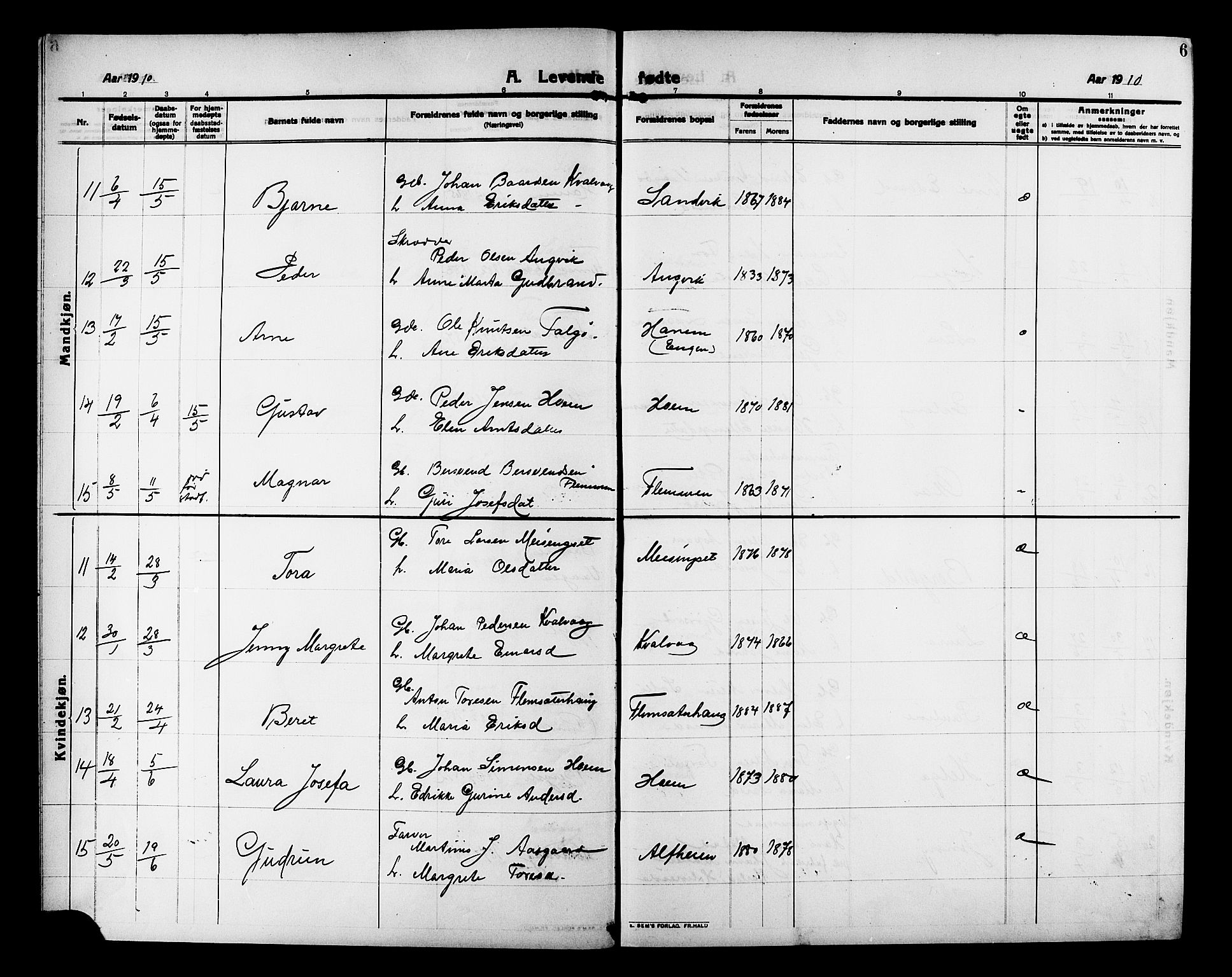 Ministerialprotokoller, klokkerbøker og fødselsregistre - Møre og Romsdal, AV/SAT-A-1454/586/L0993: Klokkerbok nr. 586C04, 1910-1918, s. 6