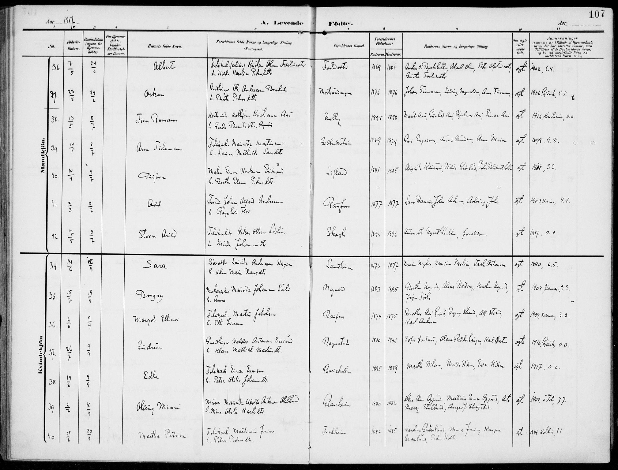 Vestre Toten prestekontor, SAH/PREST-108/H/Ha/Haa/L0014: Ministerialbok nr. 14, 1907-1920, s. 107