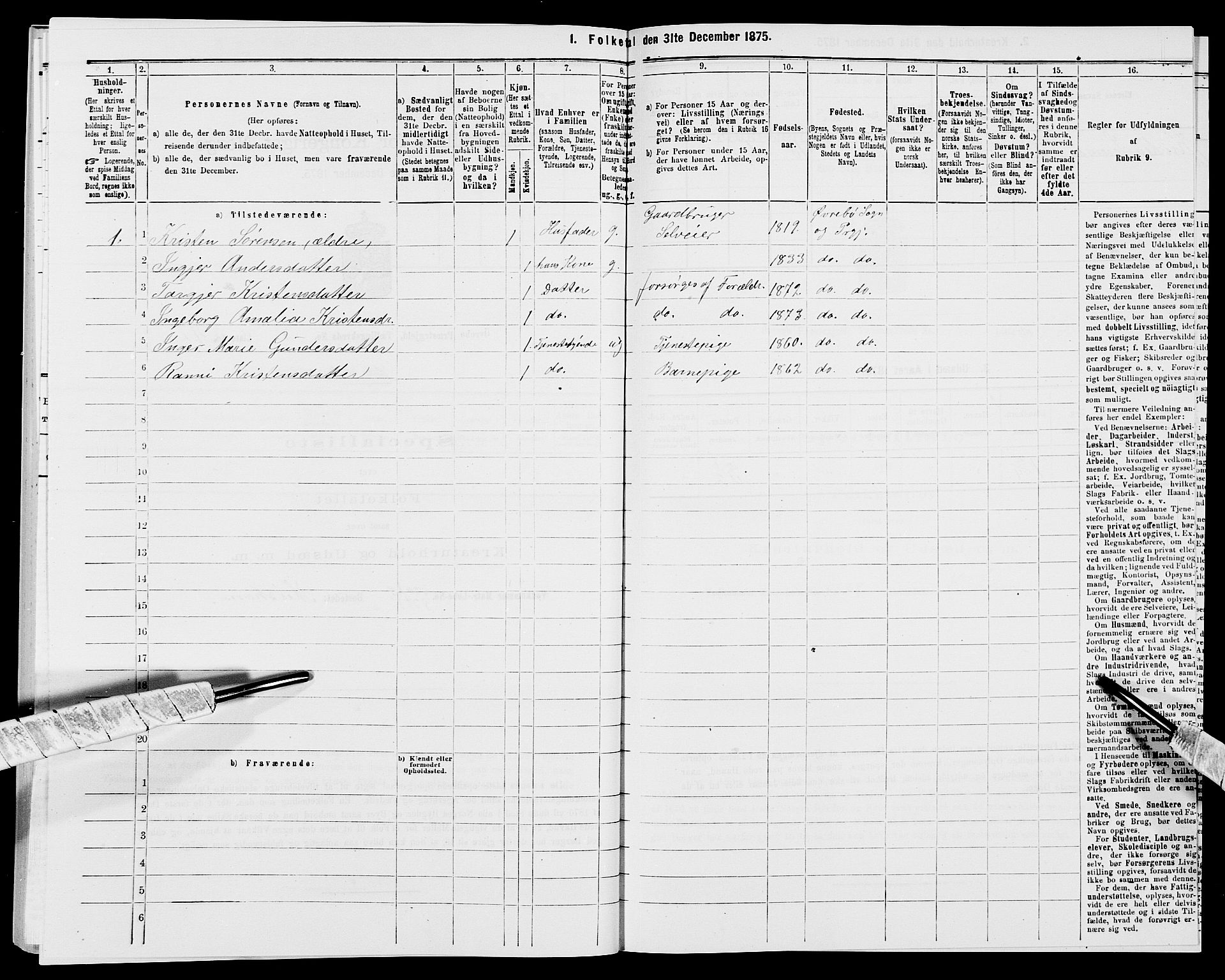 SAK, Folketelling 1875 for 1016P Øvrebø prestegjeld, 1875, s. 357