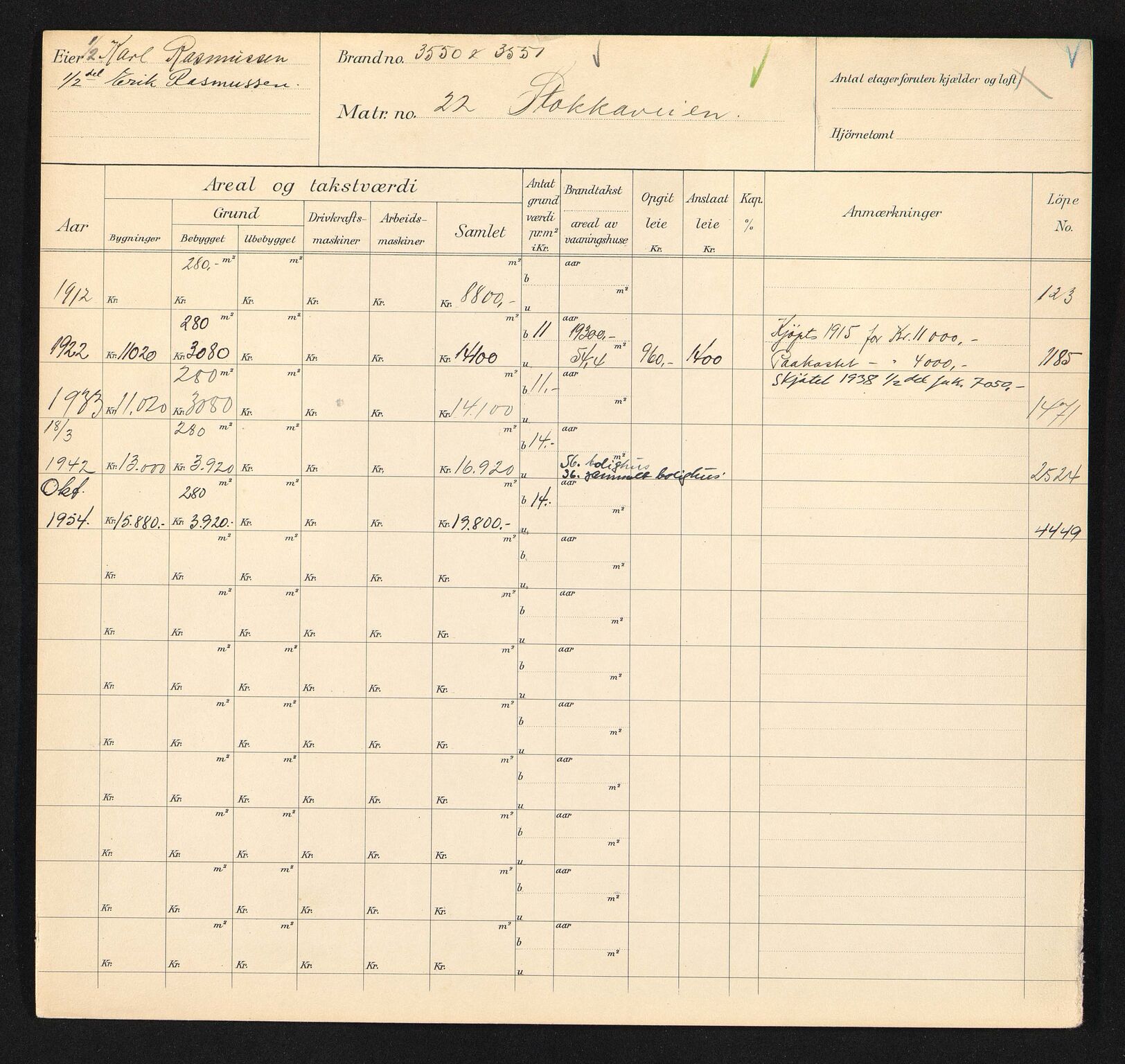 Stavanger kommune. Skattetakstvesenet, BYST/A-0440/F/Fa/Faa/L0040/0008: Skattetakstkort / Stokkaveien 8 - 61