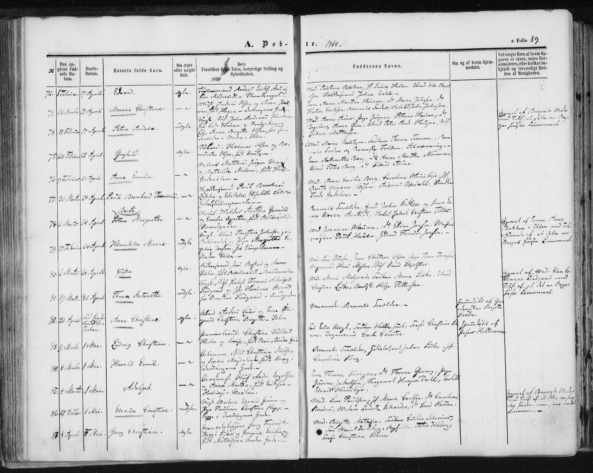 Ministerialprotokoller, klokkerbøker og fødselsregistre - Sør-Trøndelag, SAT/A-1456/602/L0115: Ministerialbok nr. 602A13, 1860-1872, s. 89
