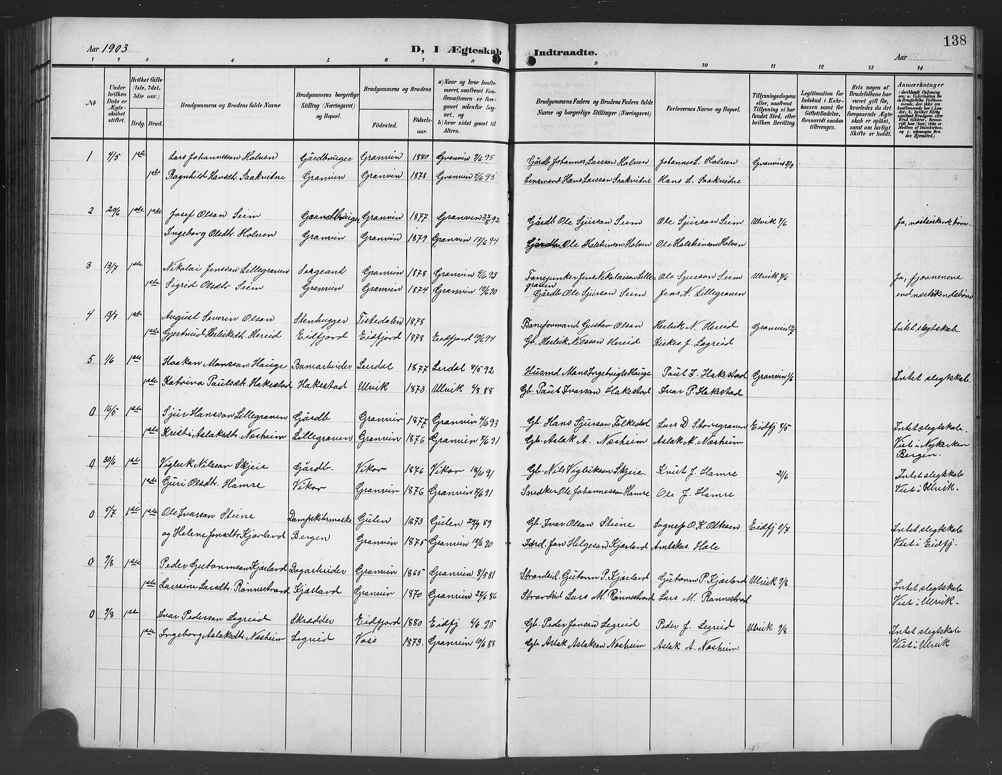 Ulvik sokneprestembete, AV/SAB-A-78801/H/Hab: Klokkerbok nr. B 4, 1902-1923, s. 138