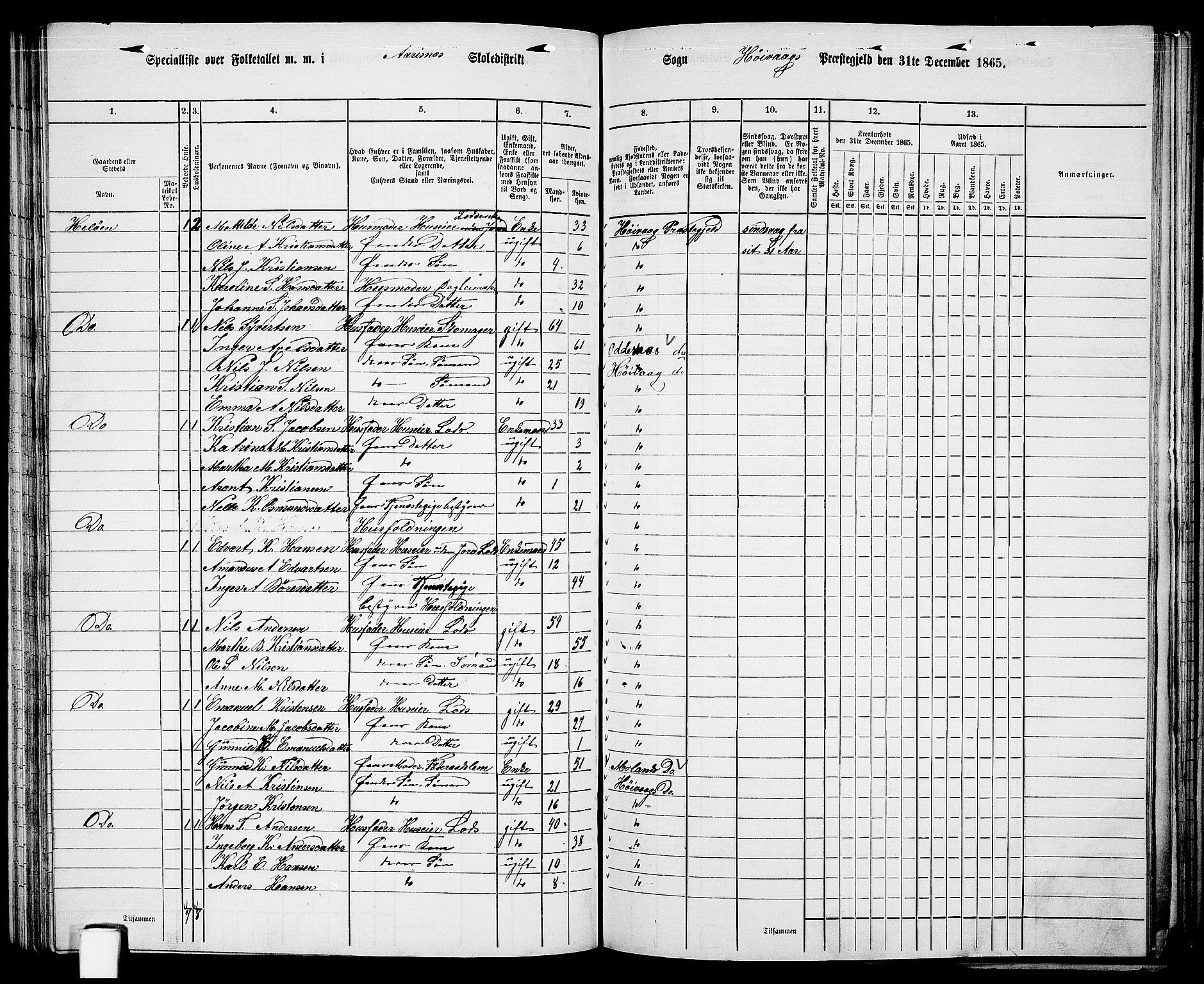 RA, Folketelling 1865 for 0927P Høvåg prestegjeld, 1865, s. 80