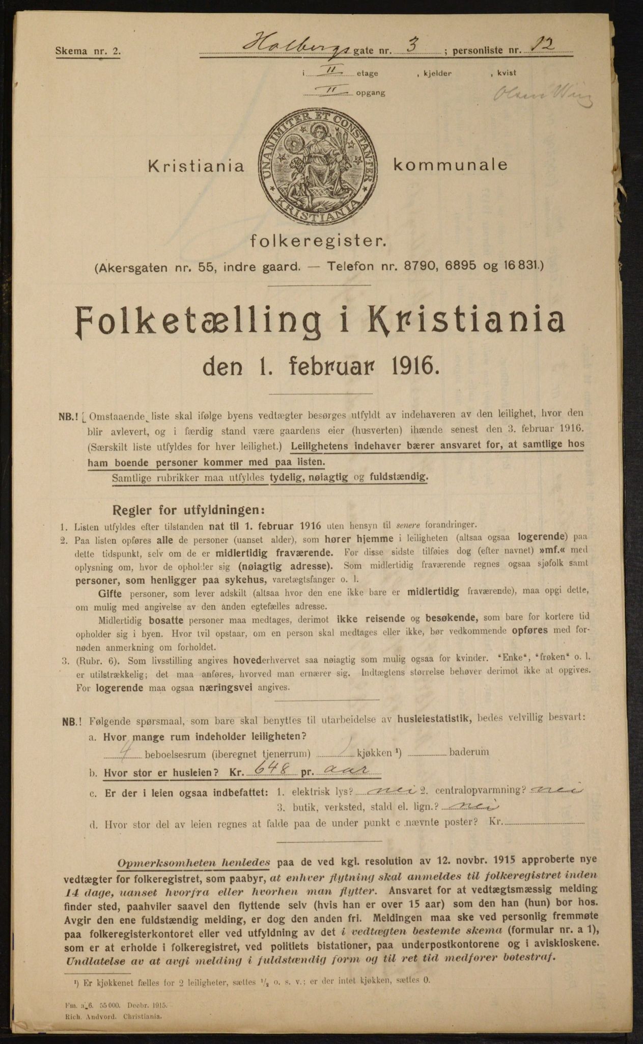 OBA, Kommunal folketelling 1.2.1916 for Kristiania, 1916, s. 40913