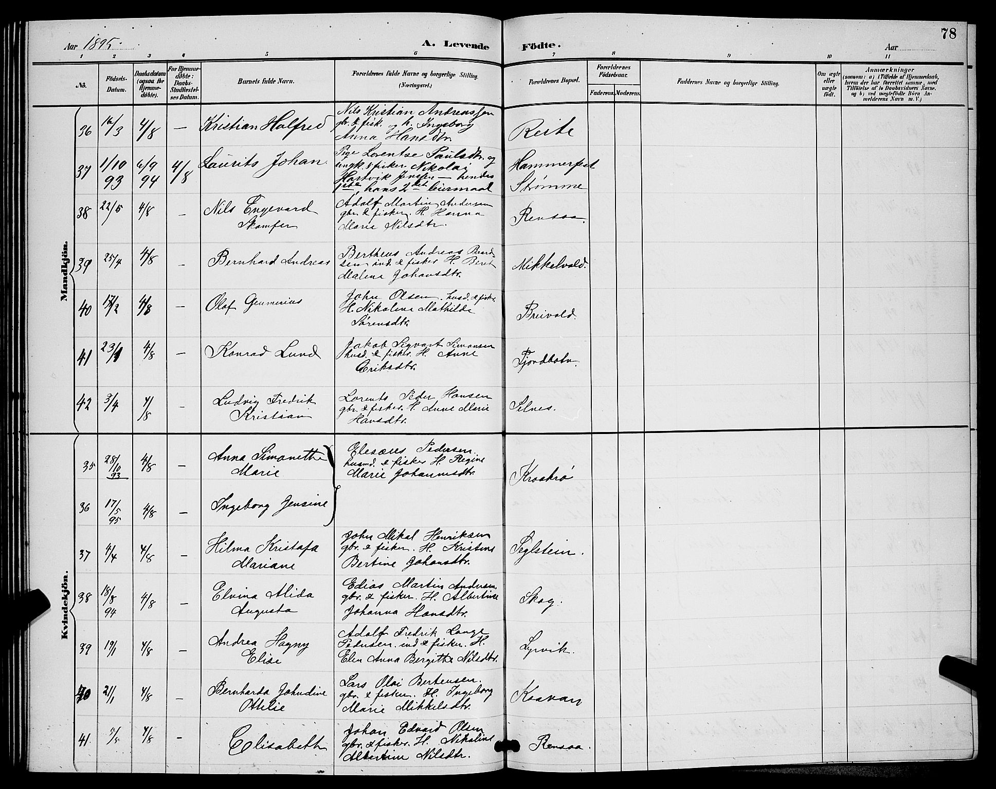 Ibestad sokneprestembete, AV/SATØ-S-0077/H/Ha/Hab/L0008klokker: Klokkerbok nr. 8, 1890-1903, s. 78