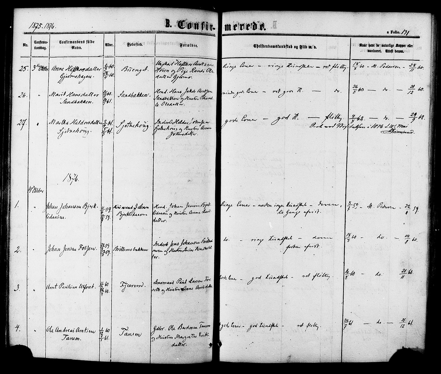 Ministerialprotokoller, klokkerbøker og fødselsregistre - Sør-Trøndelag, SAT/A-1456/618/L0442: Ministerialbok nr. 618A06 /1, 1863-1879, s. 131