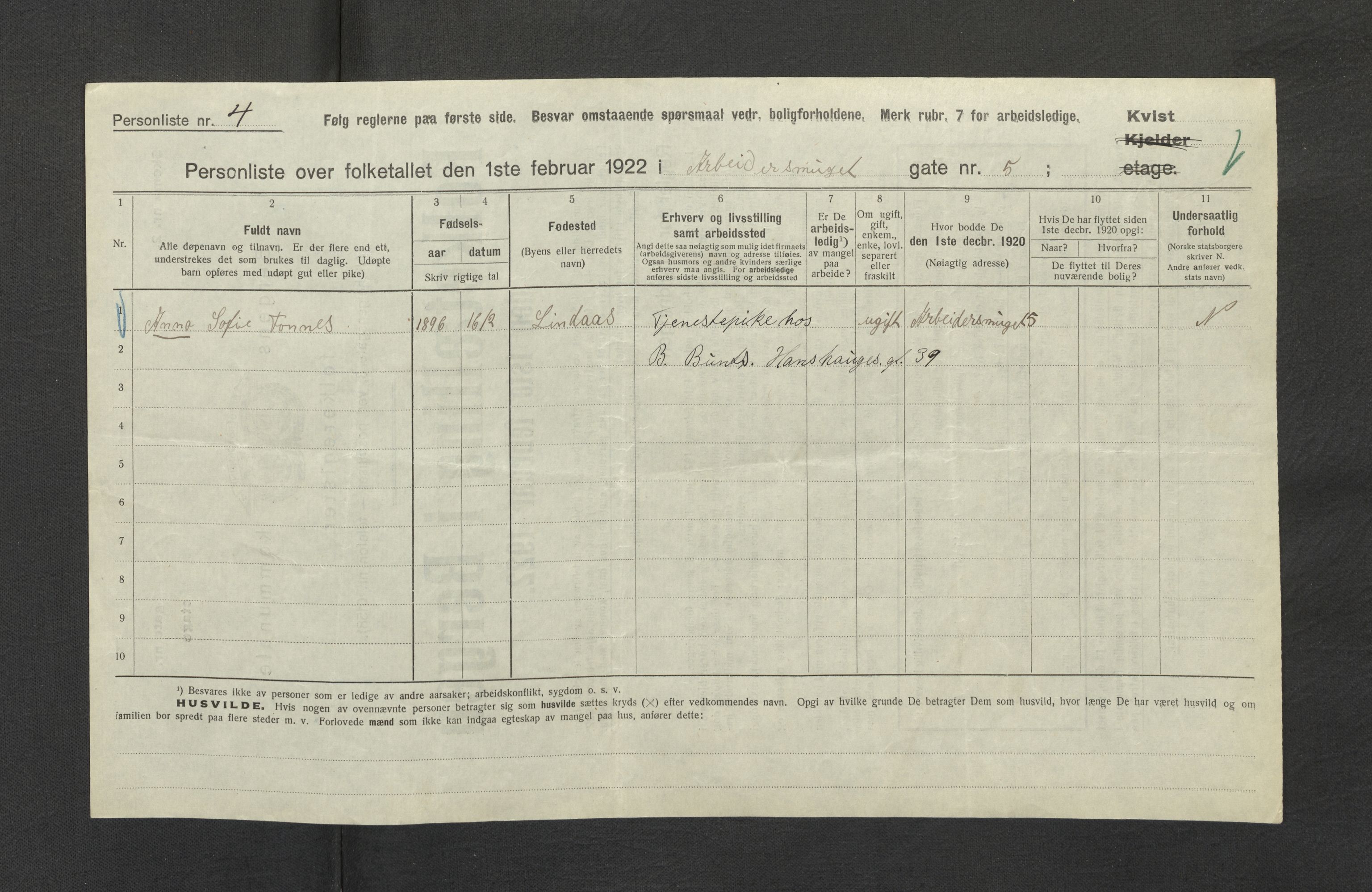 SAB, Kommunal folketelling 1922 for Bergen kjøpstad, 1922, s. 1475