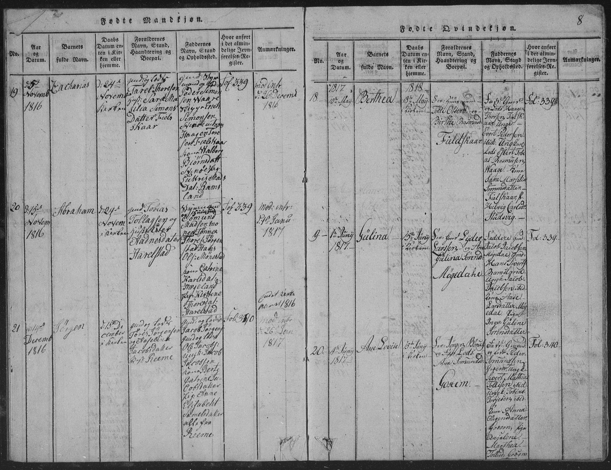 Sør-Audnedal sokneprestkontor, AV/SAK-1111-0039/F/Fb/Fba/L0001: Klokkerbok nr. B 1, 1815-1850, s. 8