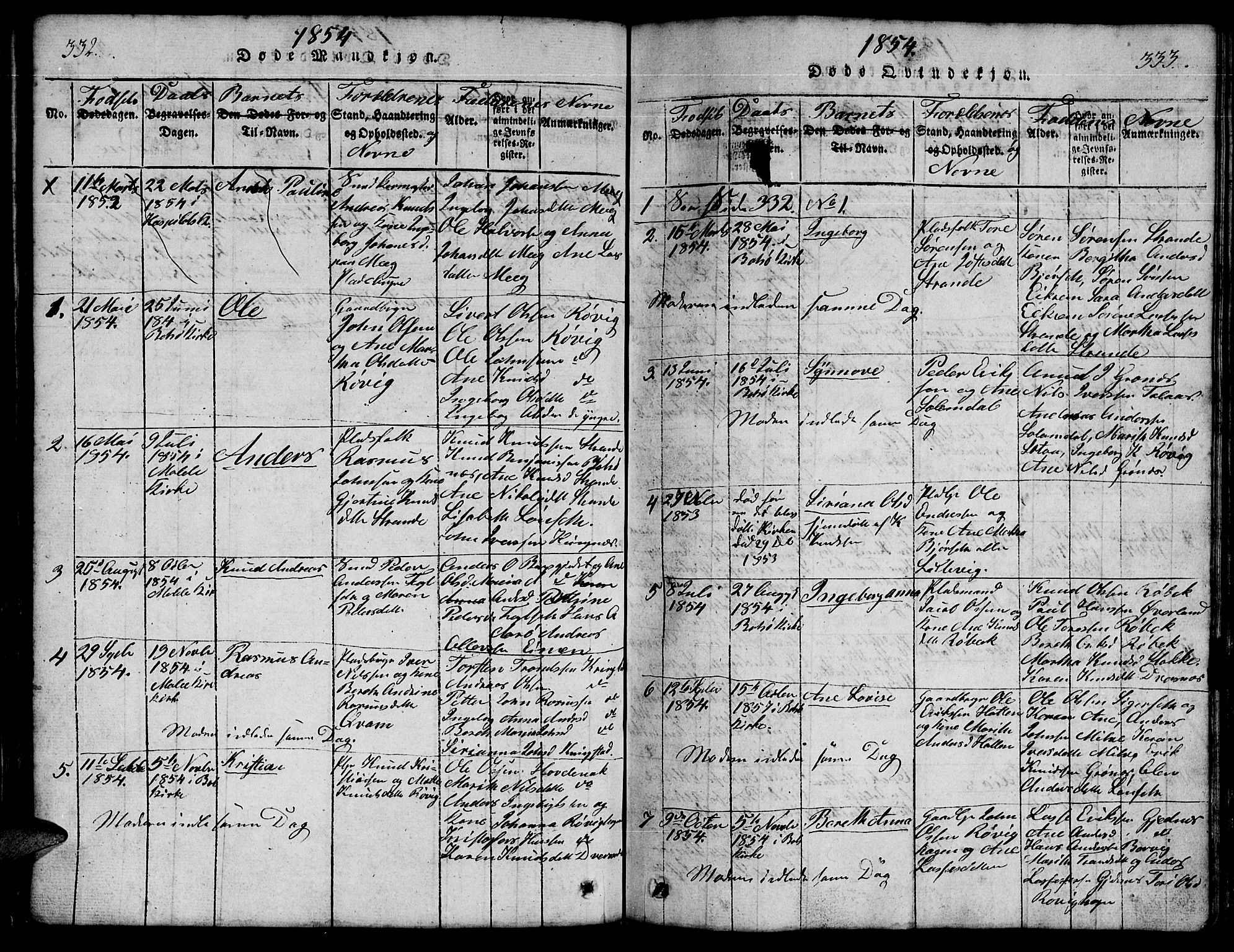 Ministerialprotokoller, klokkerbøker og fødselsregistre - Møre og Romsdal, AV/SAT-A-1454/555/L0665: Klokkerbok nr. 555C01, 1818-1868, s. 332-333