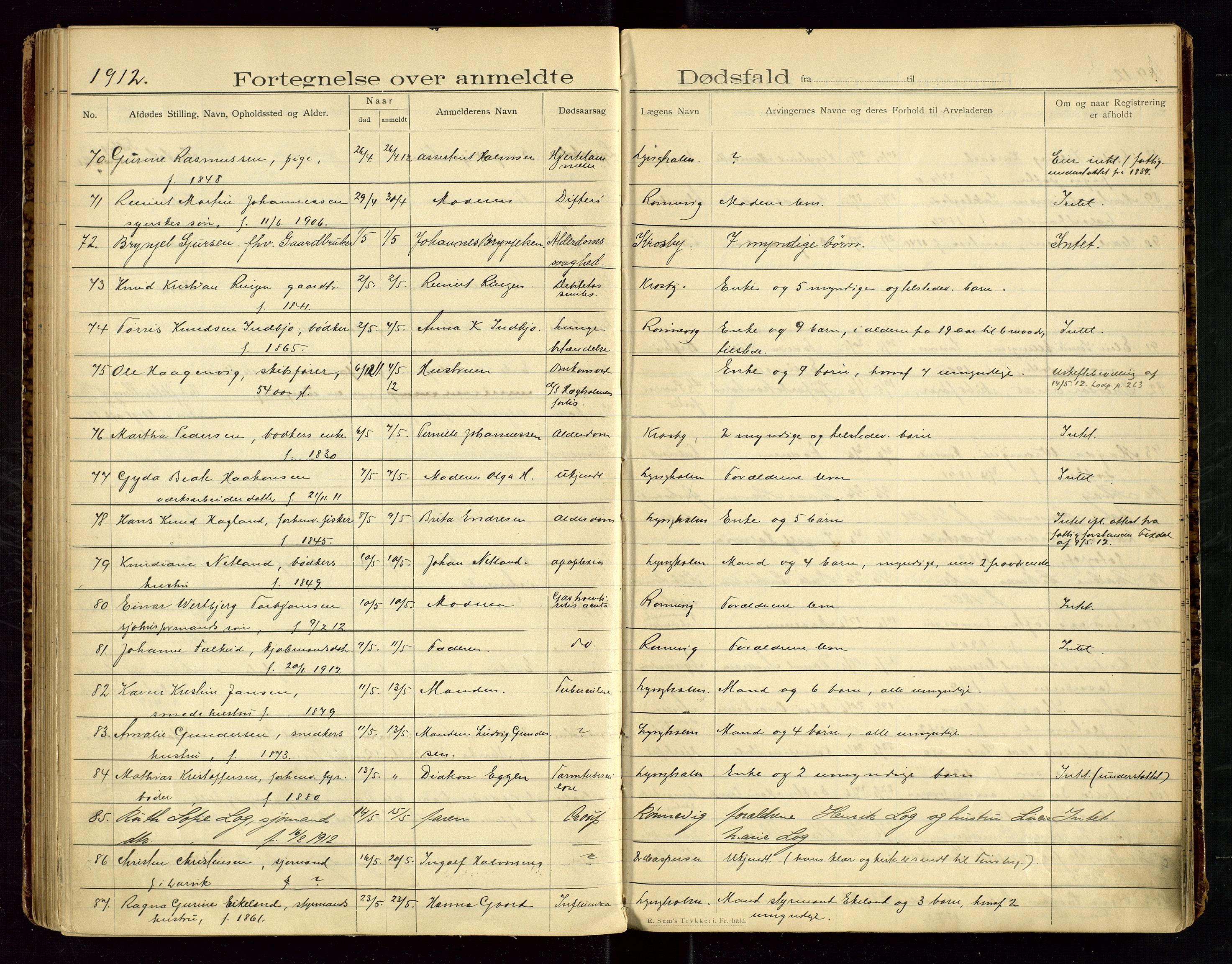 Haugesund tingrett, AV/SAST-A-101415/01/IV/IVJ/L0004: Dødsfallsprotokoll, 1907-1914