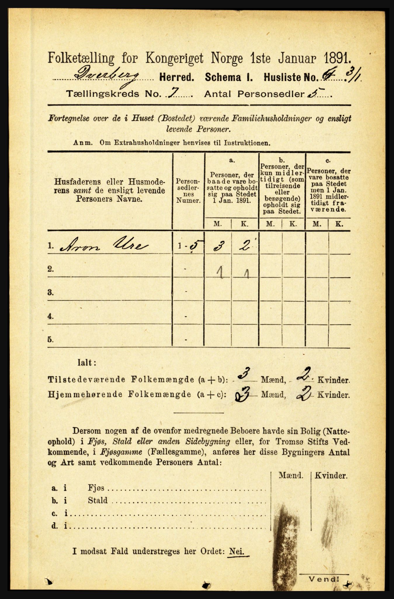 RA, Folketelling 1891 for 1872 Dverberg herred, 1891, s. 2510