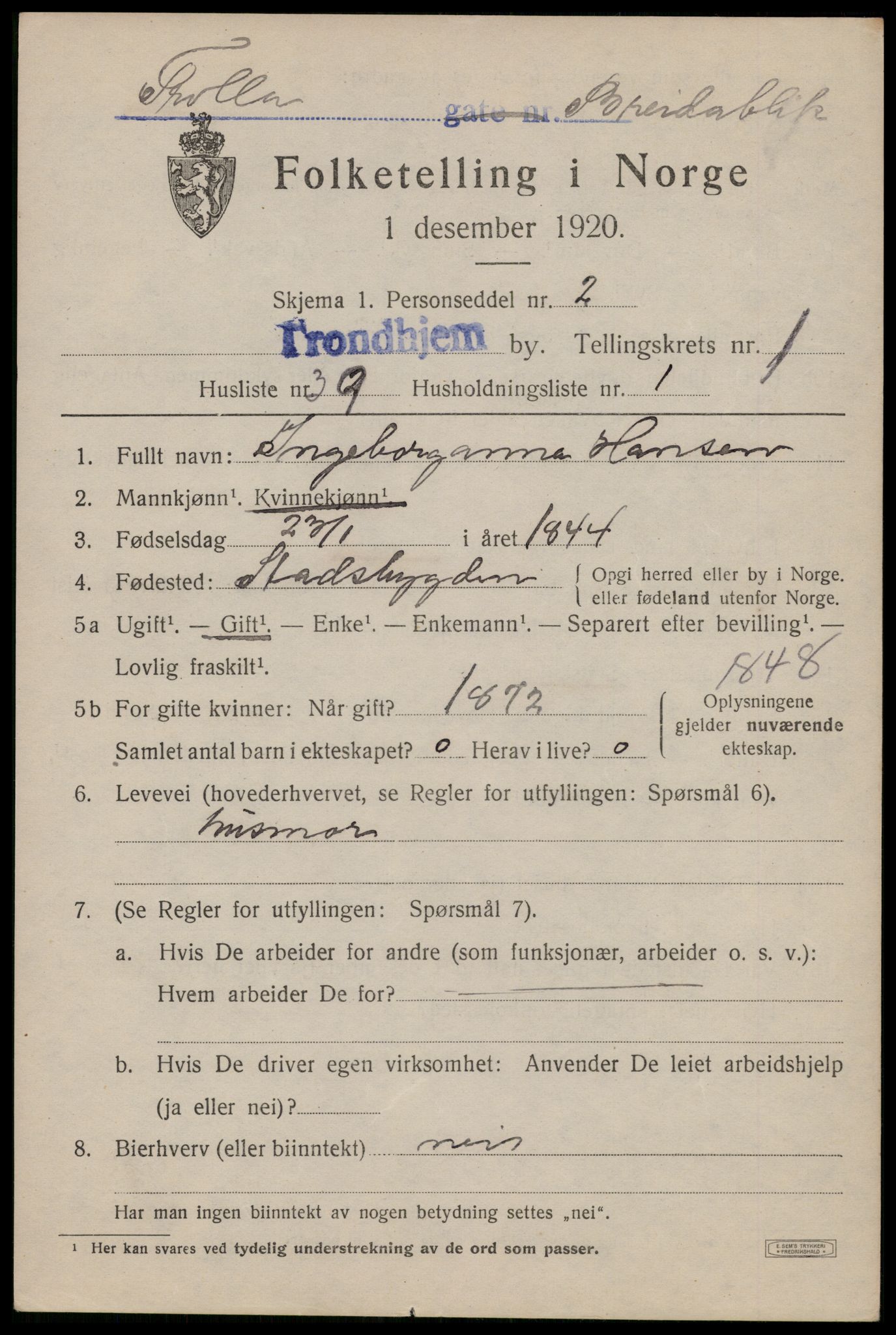 SAT, Folketelling 1920 for 1601 Trondheim kjøpstad, 1920, s. 33294