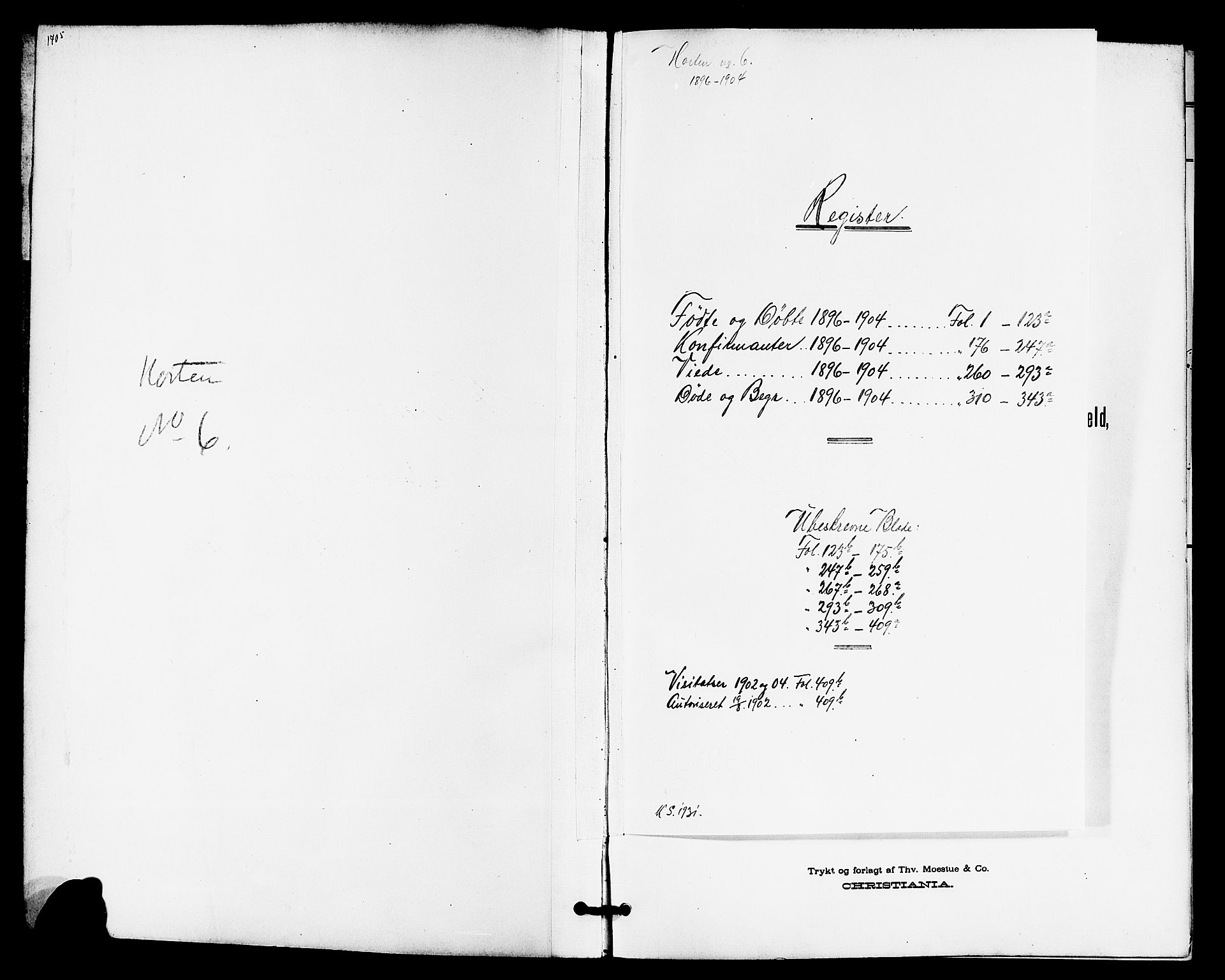 Horten kirkebøker, AV/SAKO-A-348/G/Ga/L0006: Klokkerbok nr. 6, 1896-1904