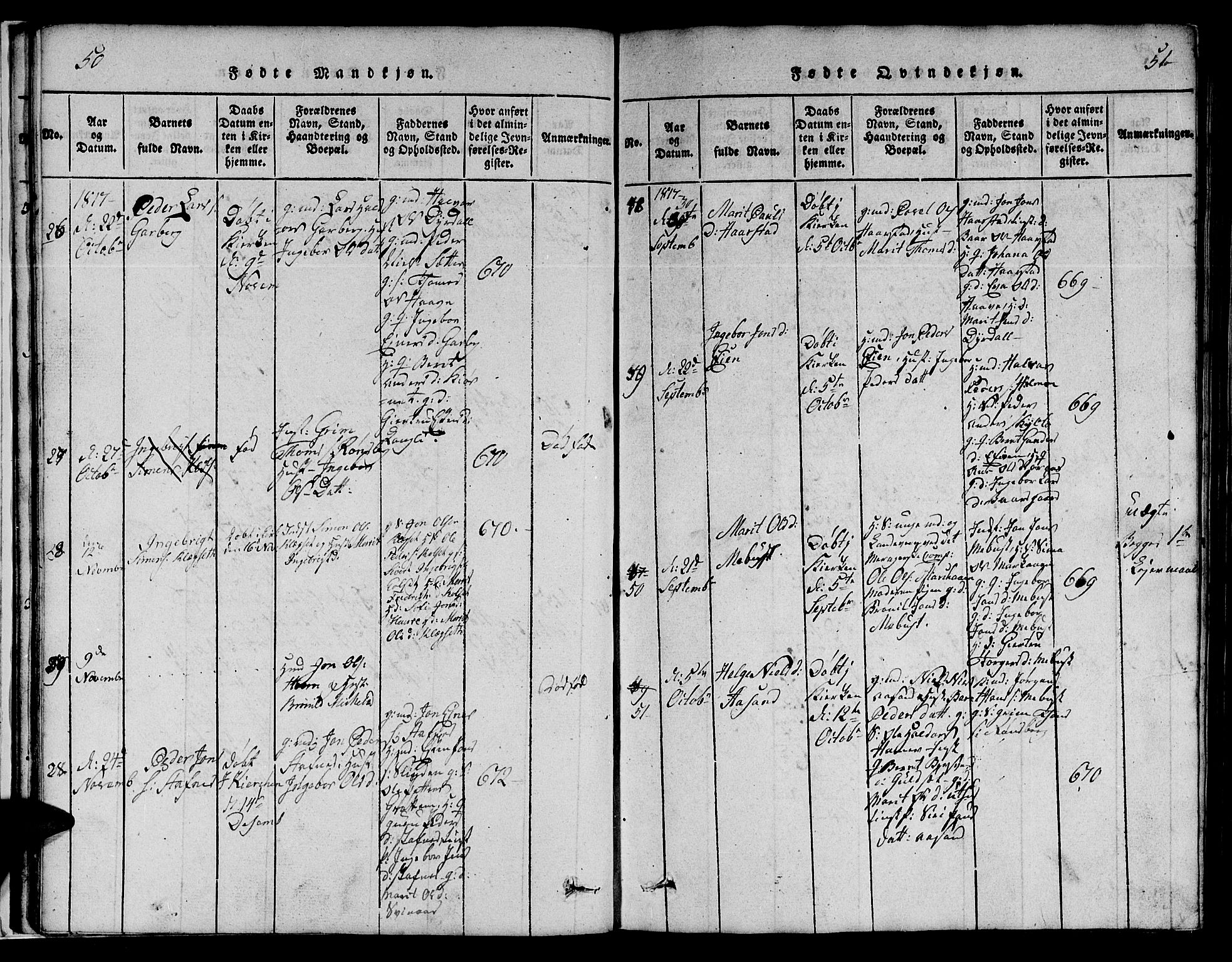 Ministerialprotokoller, klokkerbøker og fødselsregistre - Sør-Trøndelag, SAT/A-1456/695/L1152: Klokkerbok nr. 695C03, 1816-1831, s. 50-51