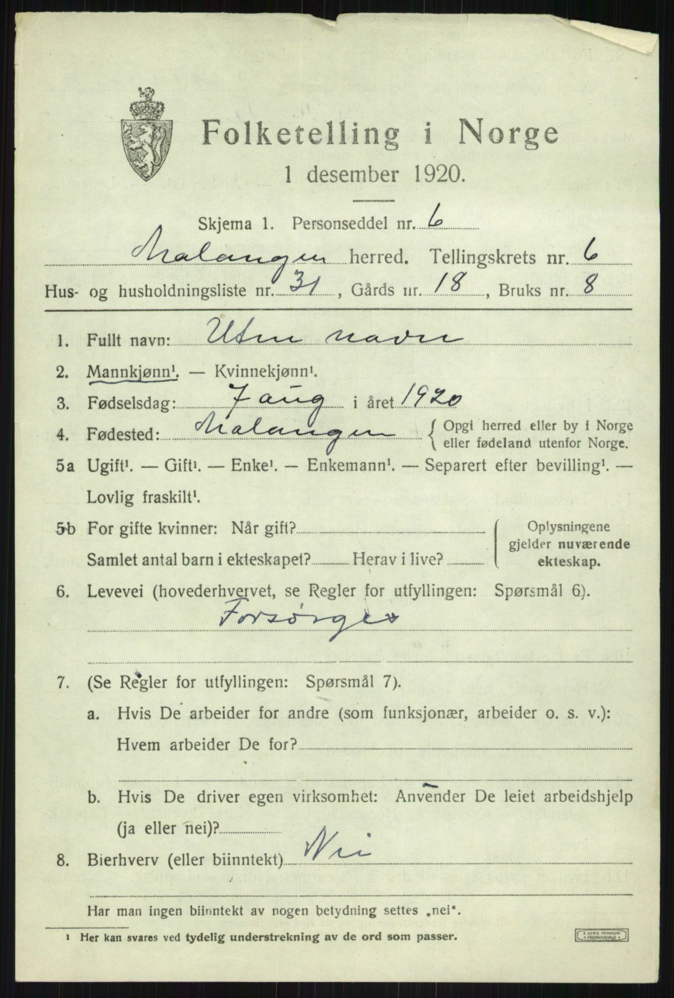 SATØ, Folketelling 1920 for 1932 Malangen herred, 1920, s. 2766