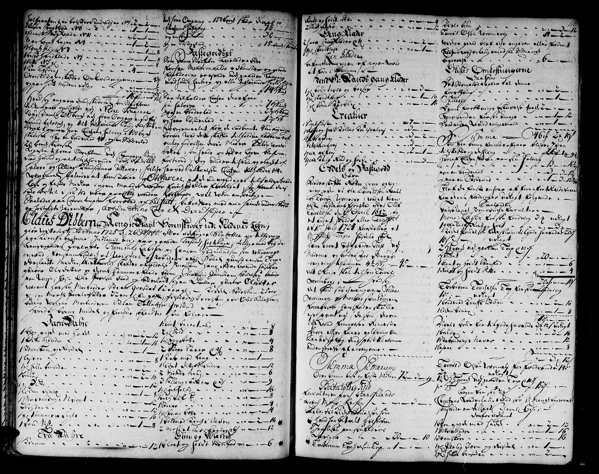 Nedenes sorenskriveri før 1824, SAK/1221-0007/H/Hc/L0010: Skifteprotokoll med register nr 9a, 1722-1727, s. 115b-116a