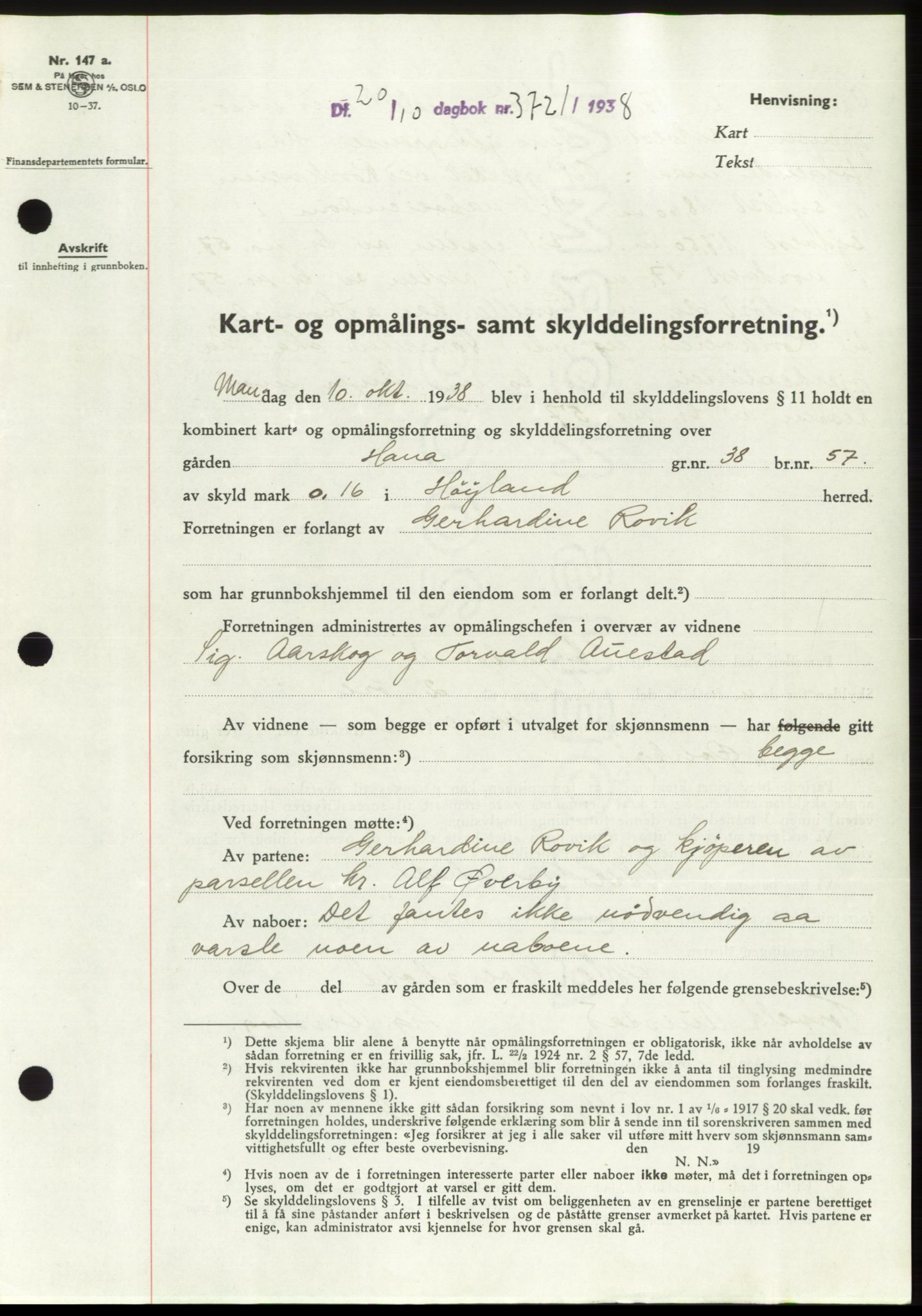 Jæren sorenskriveri, SAST/A-100310/03/G/Gba/L0072: Pantebok, 1938-1938, Dagboknr: 3721/1938