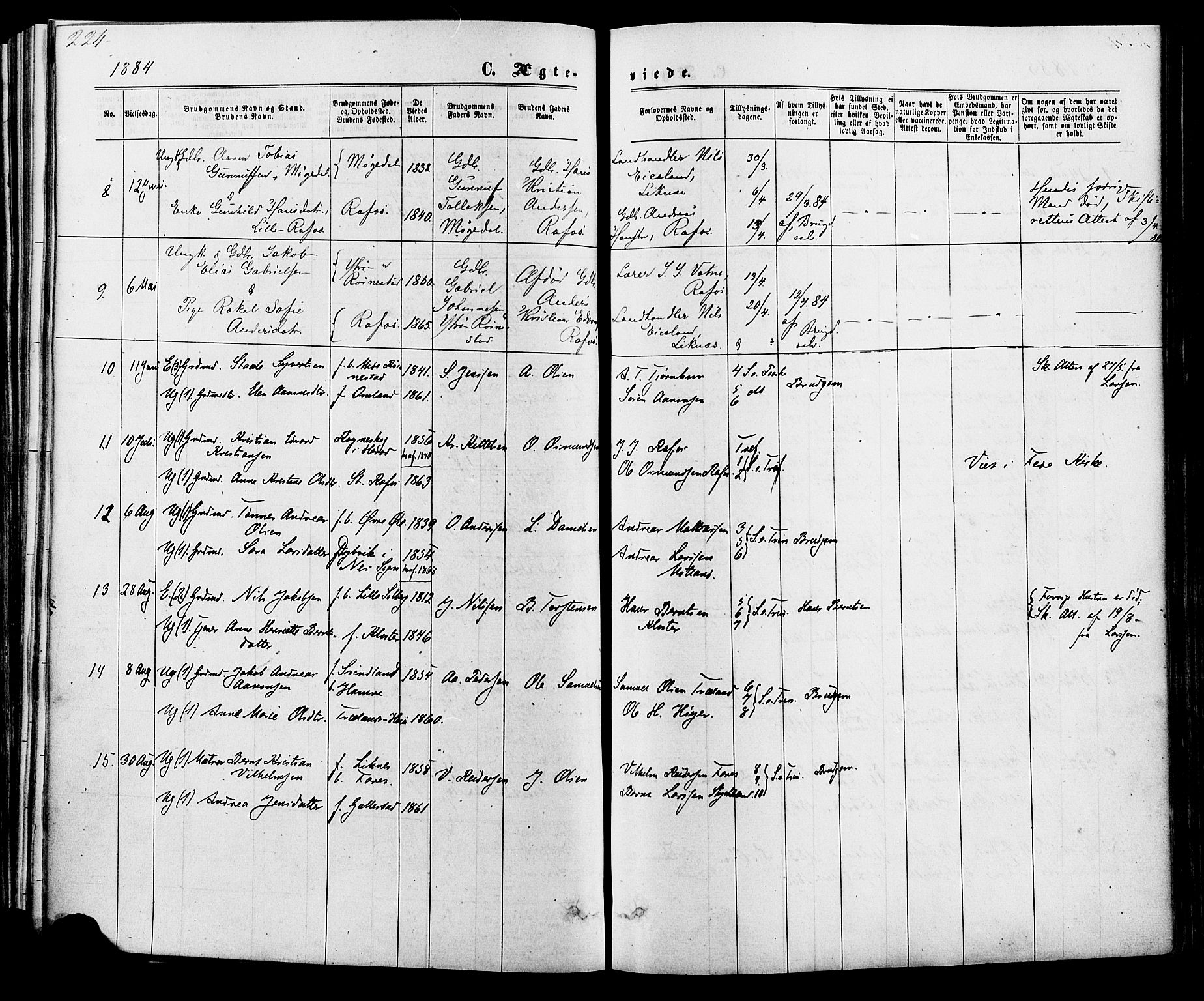 Kvinesdal sokneprestkontor, SAK/1111-0026/F/Fa/Fab/L0007: Ministerialbok nr. A 7, 1870-1885, s. 224