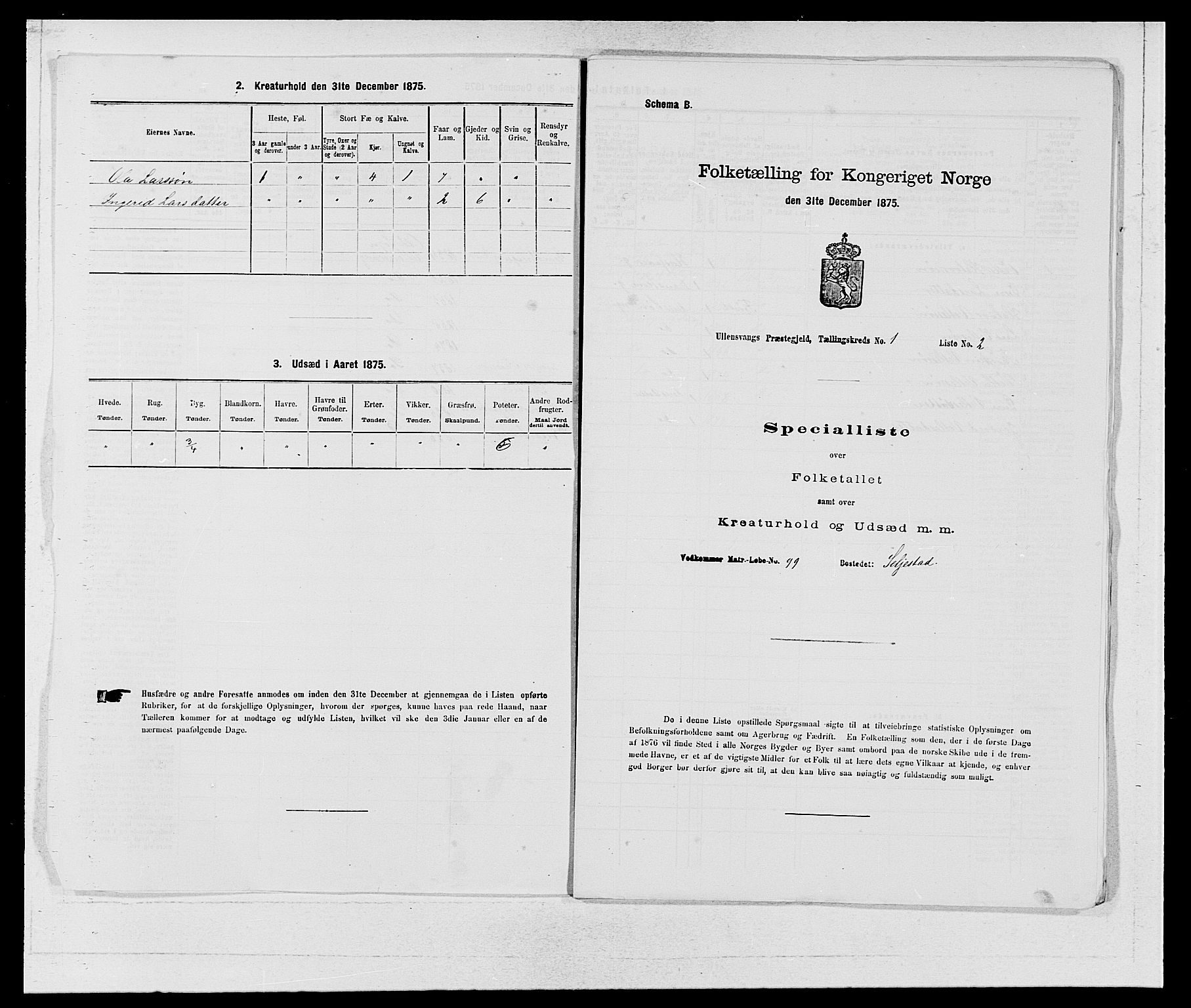 SAB, Folketelling 1875 for 1230P Ullensvang prestegjeld, 1875, s. 49