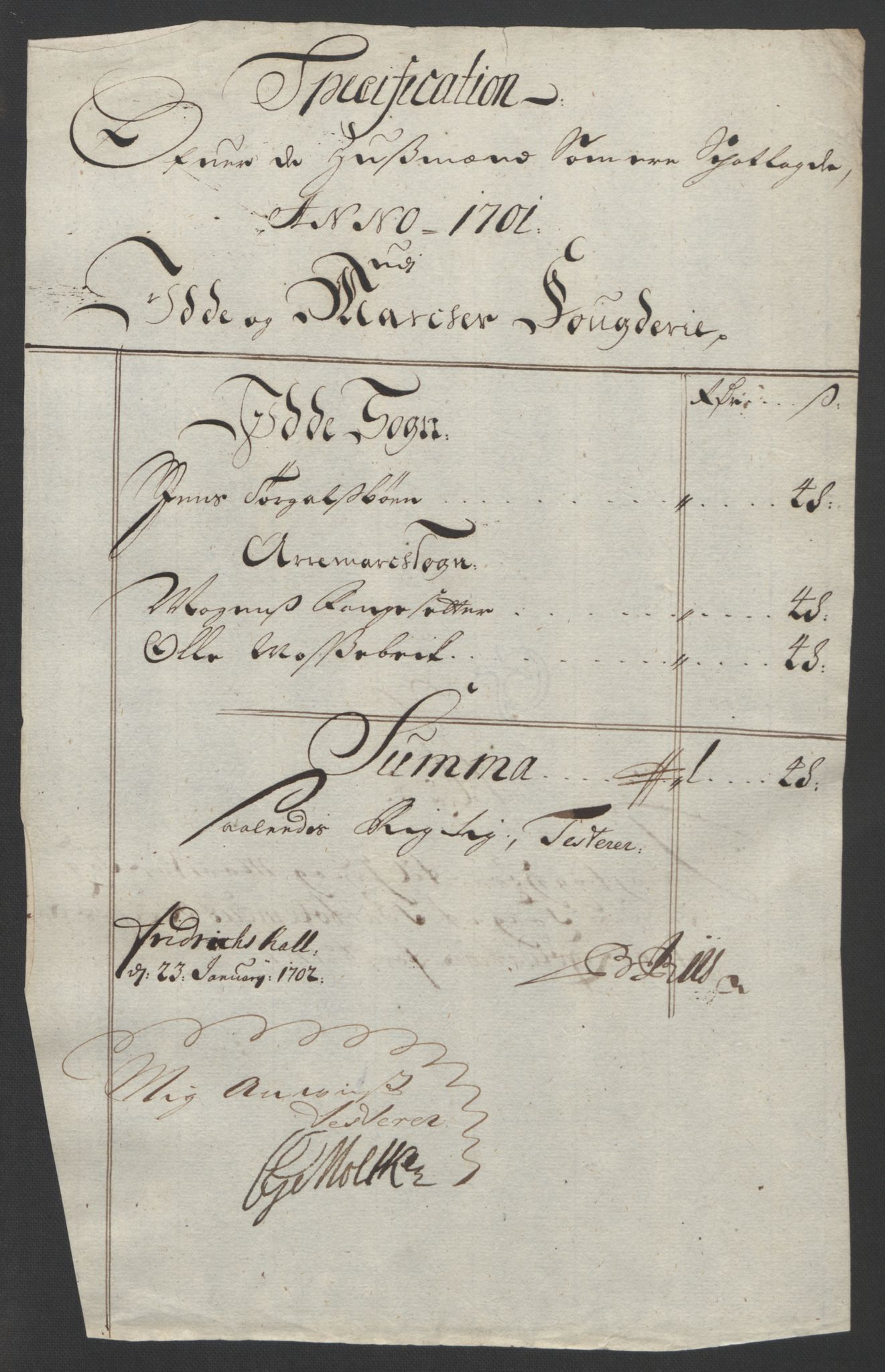 Rentekammeret inntil 1814, Reviderte regnskaper, Fogderegnskap, AV/RA-EA-4092/R01/L0015: Fogderegnskap Idd og Marker, 1700-1701, s. 278