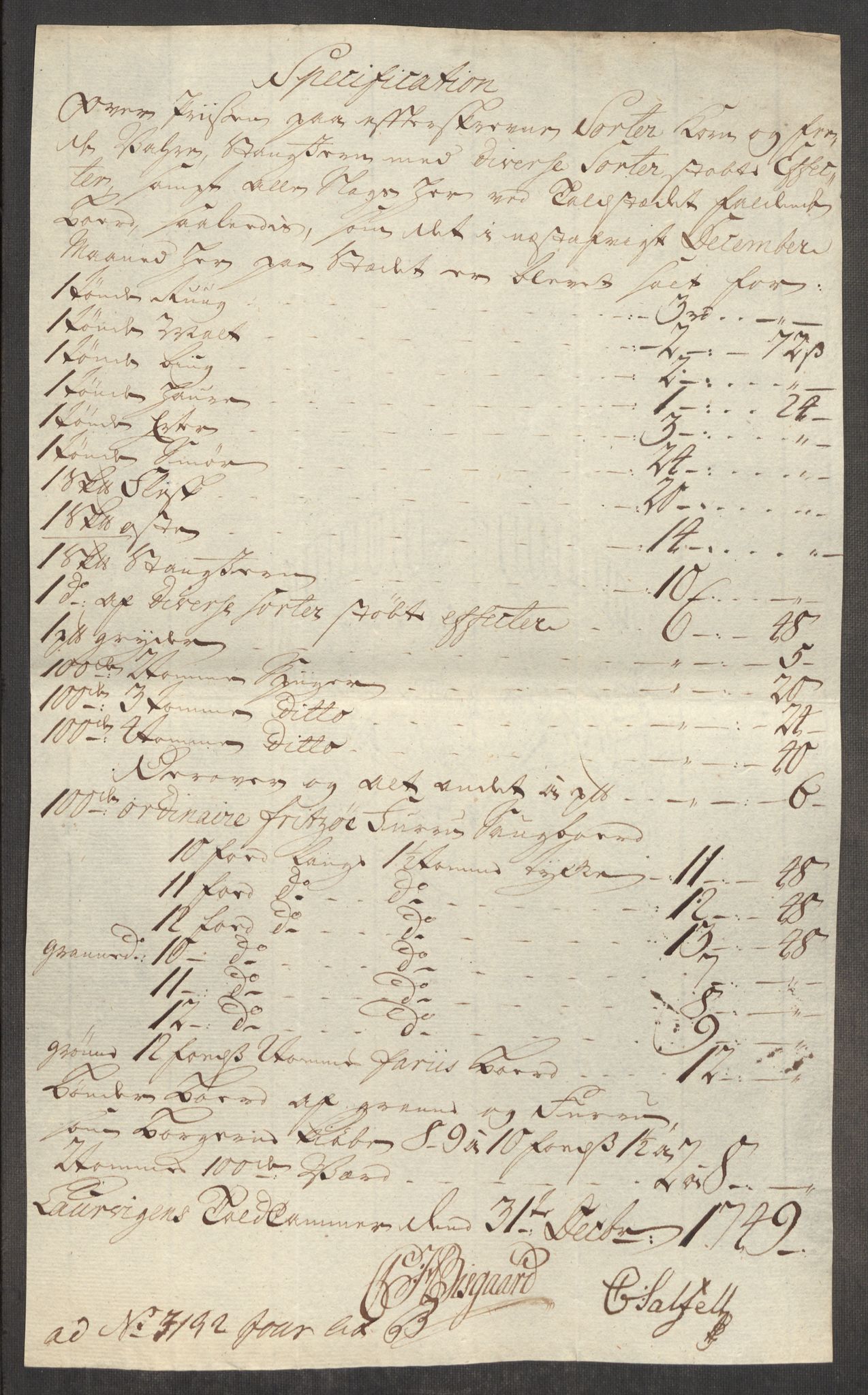 Rentekammeret inntil 1814, Realistisk ordnet avdeling, AV/RA-EA-4070/Oe/L0004: [Ø1]: Priskuranter, 1749-1752, s. 103