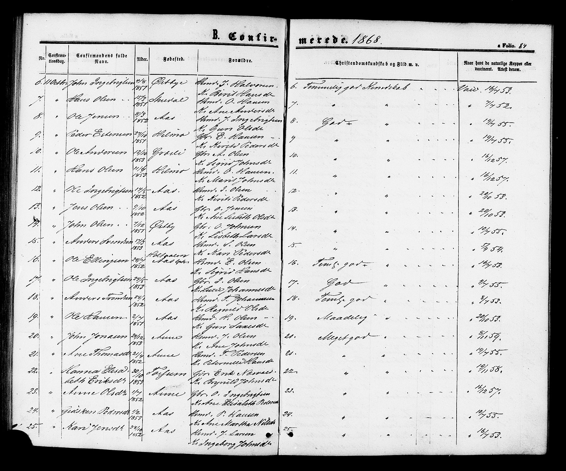 Ministerialprotokoller, klokkerbøker og fødselsregistre - Sør-Trøndelag, SAT/A-1456/698/L1163: Ministerialbok nr. 698A01, 1862-1887, s. 84