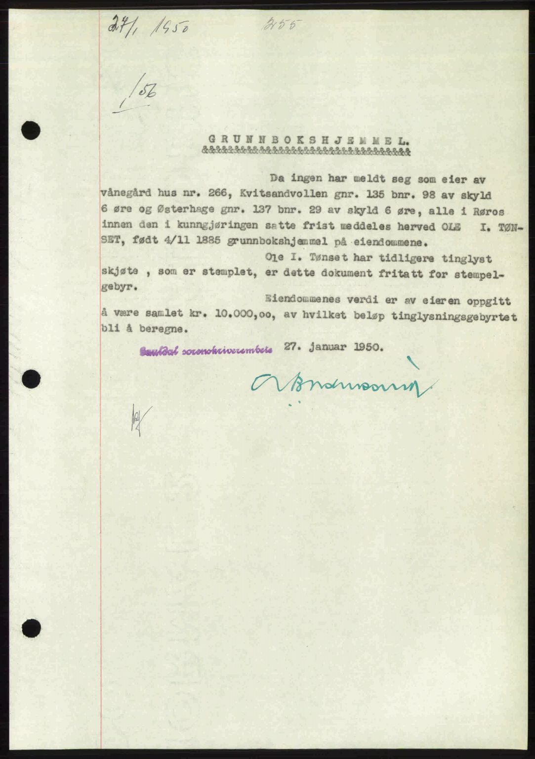 Gauldal sorenskriveri, SAT/A-0014/1/2/2C: Pantebok nr. A9, 1949-1950, Dagboknr: 156/1950